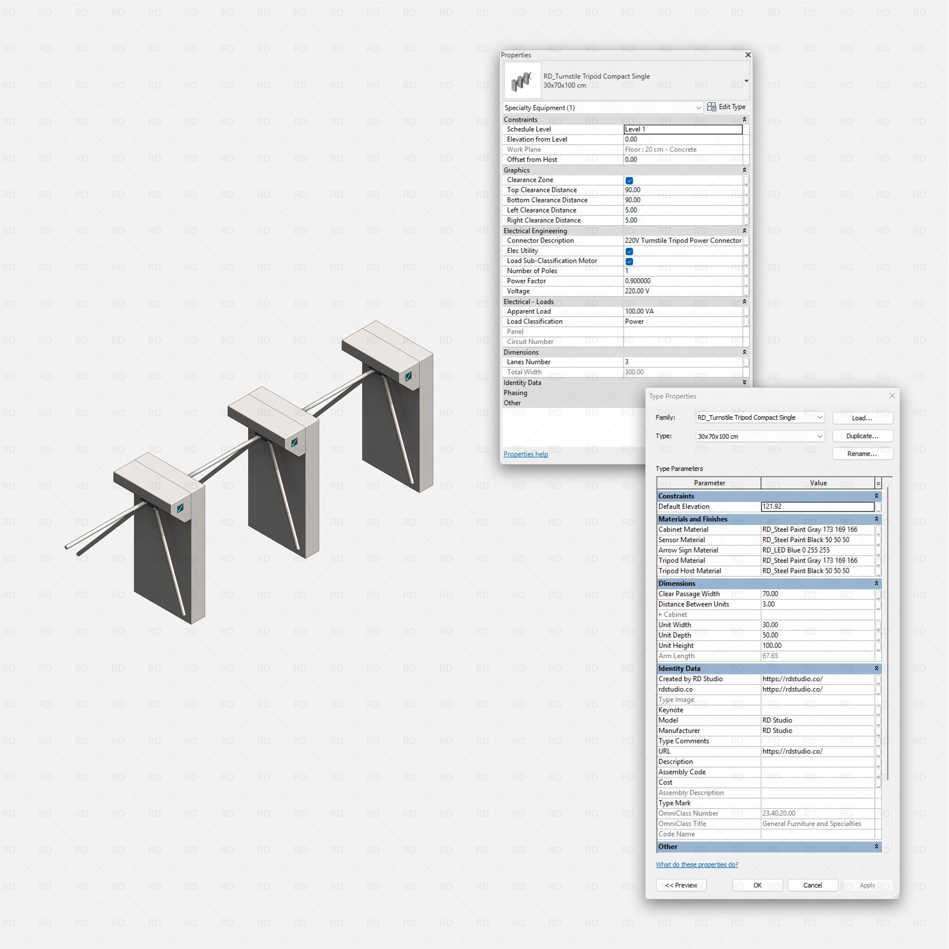 Revit turnstile tripod Pack RD Studio BIM blocks rfa turnstile tripod compact single