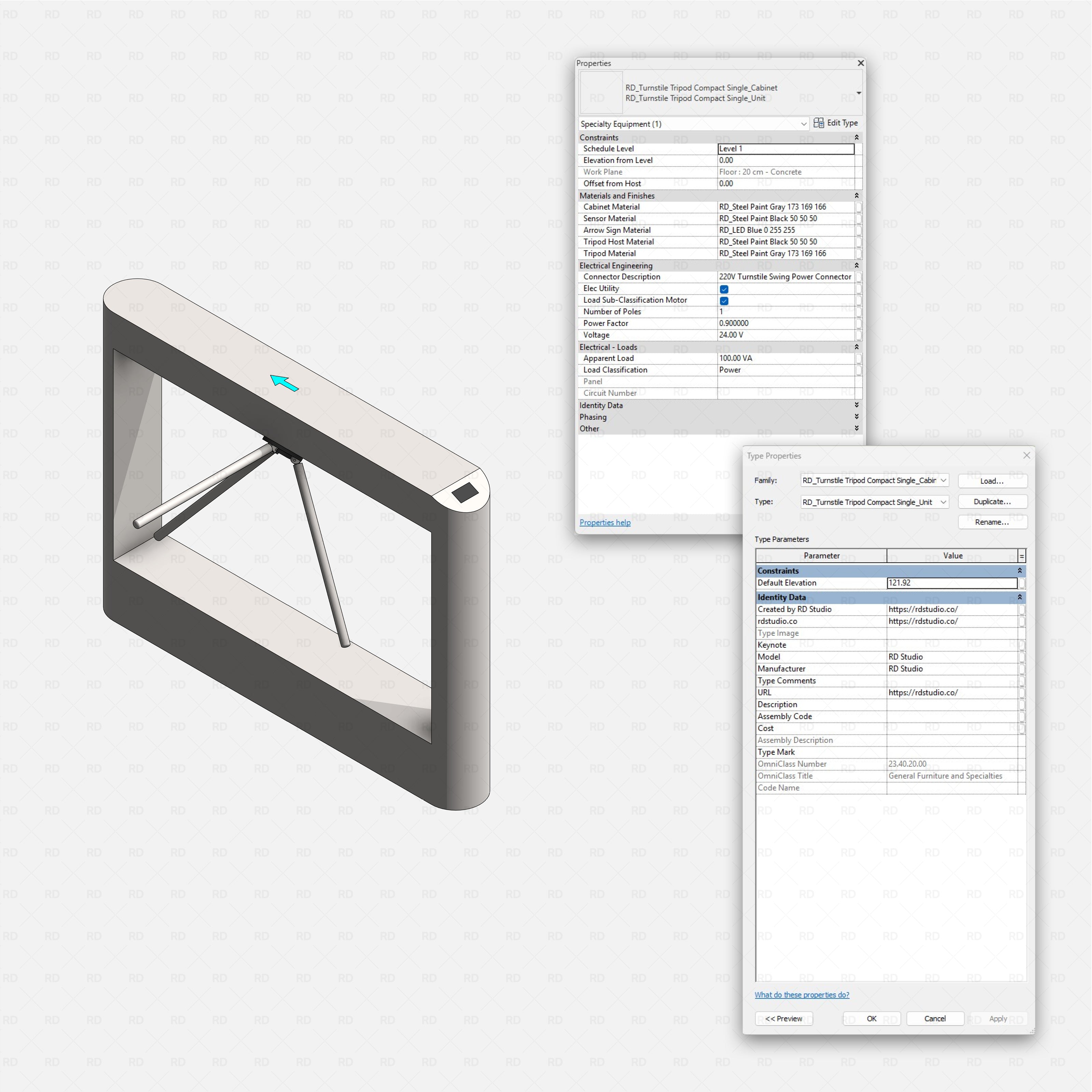 Revit turnstile tripod Pack RD Studio BIM blocks rfa turnstile tripod compact single cabinet