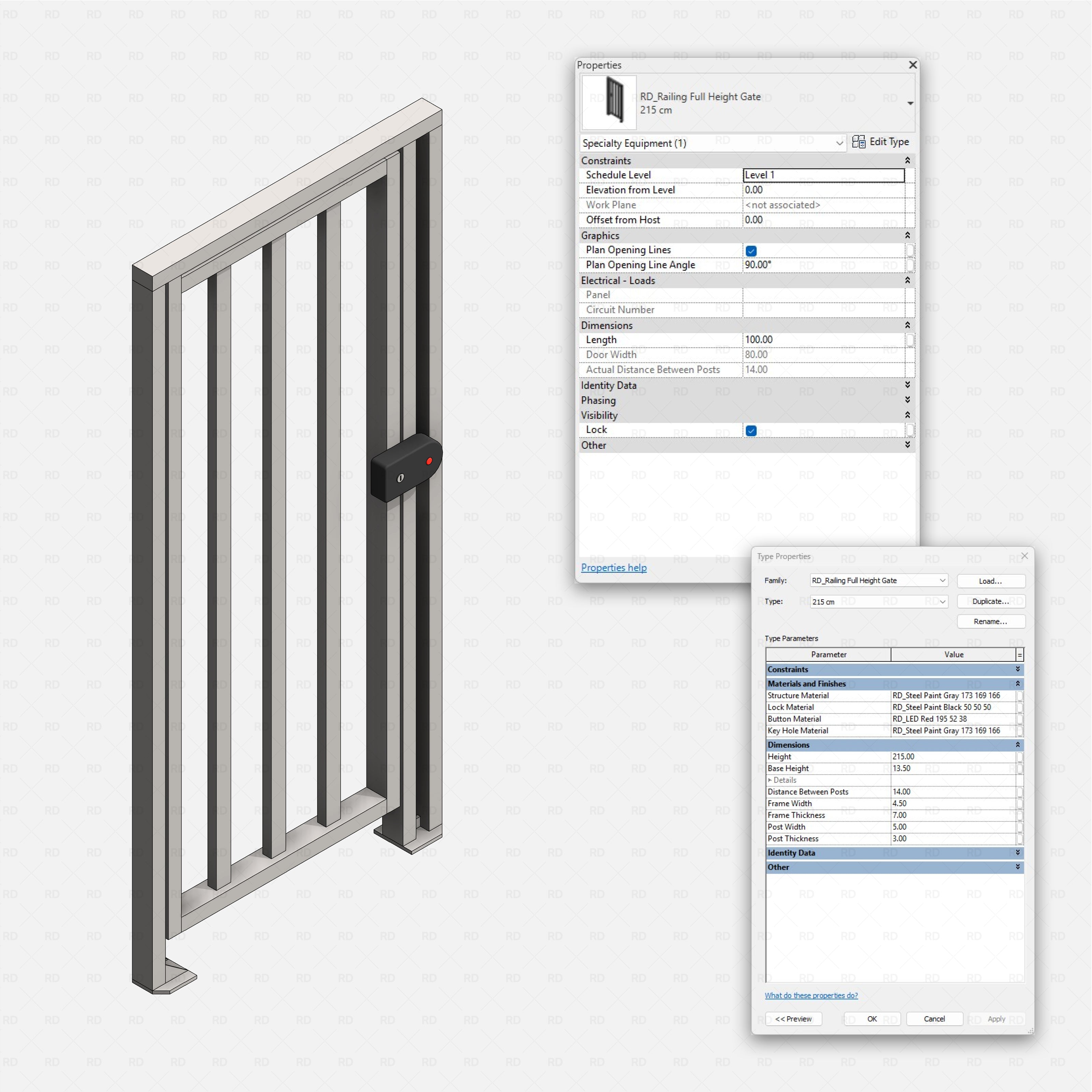 Revit Turnstile full height Gates RD Studio BIM blocks rfa railing full height gate