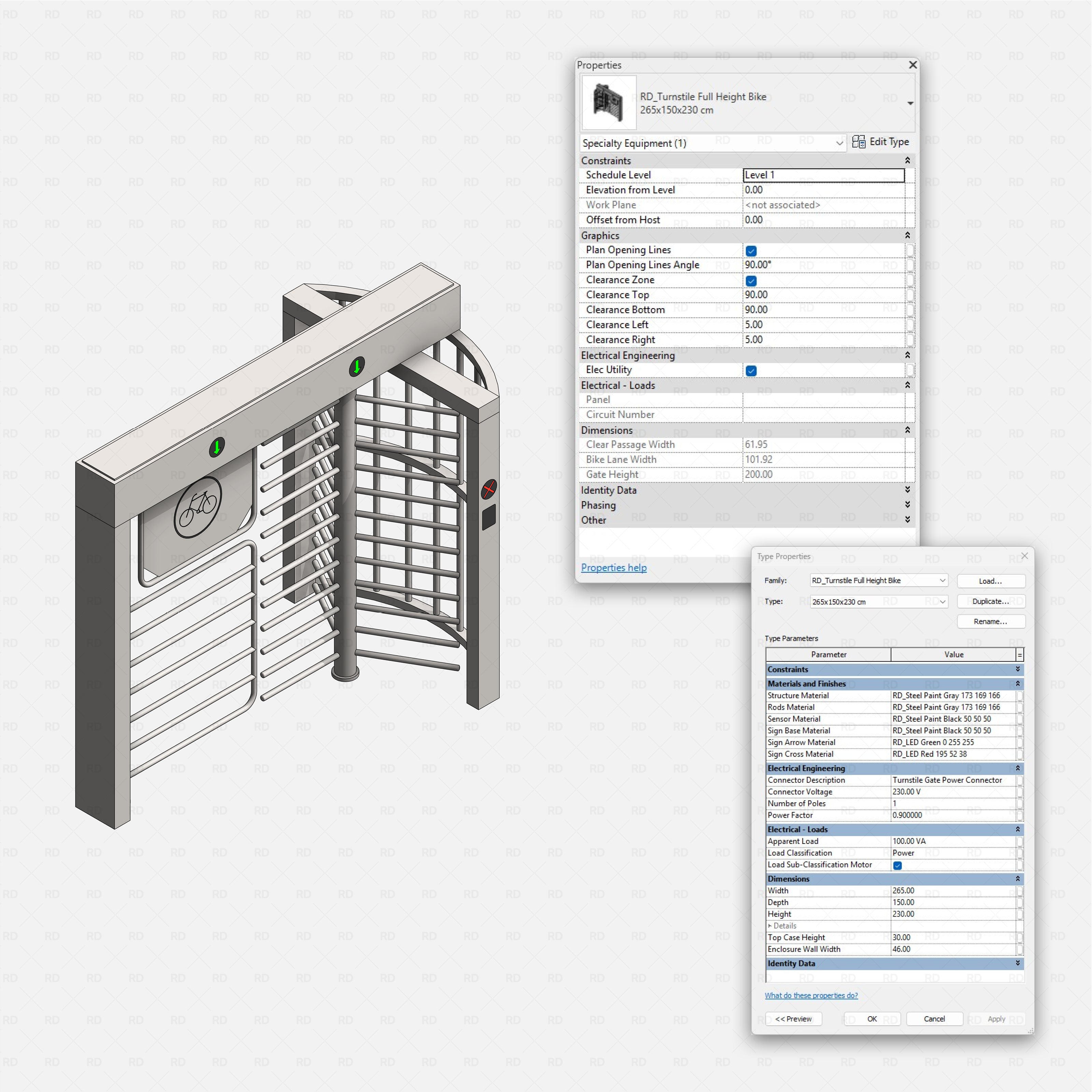 Revit Turnstile full height Gates RD Studio BIM blocks rfa turnstile full height bike