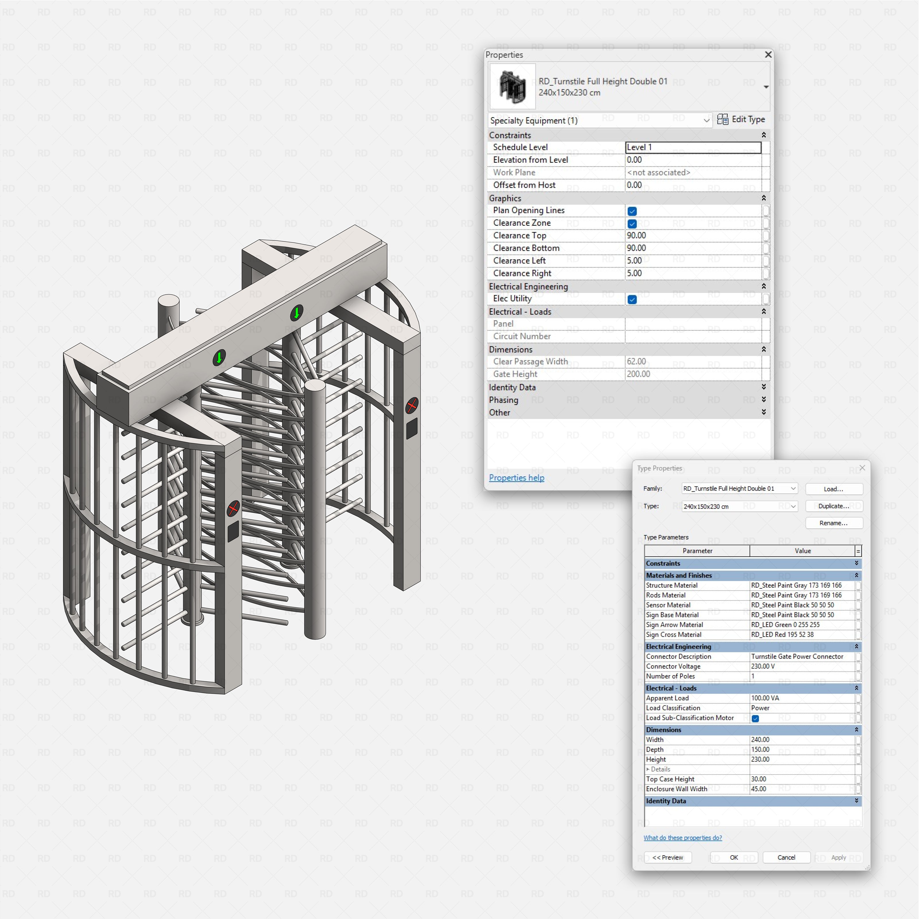 Revit Turnstile full height Gates RD Studio BIM blocks rfa full height double