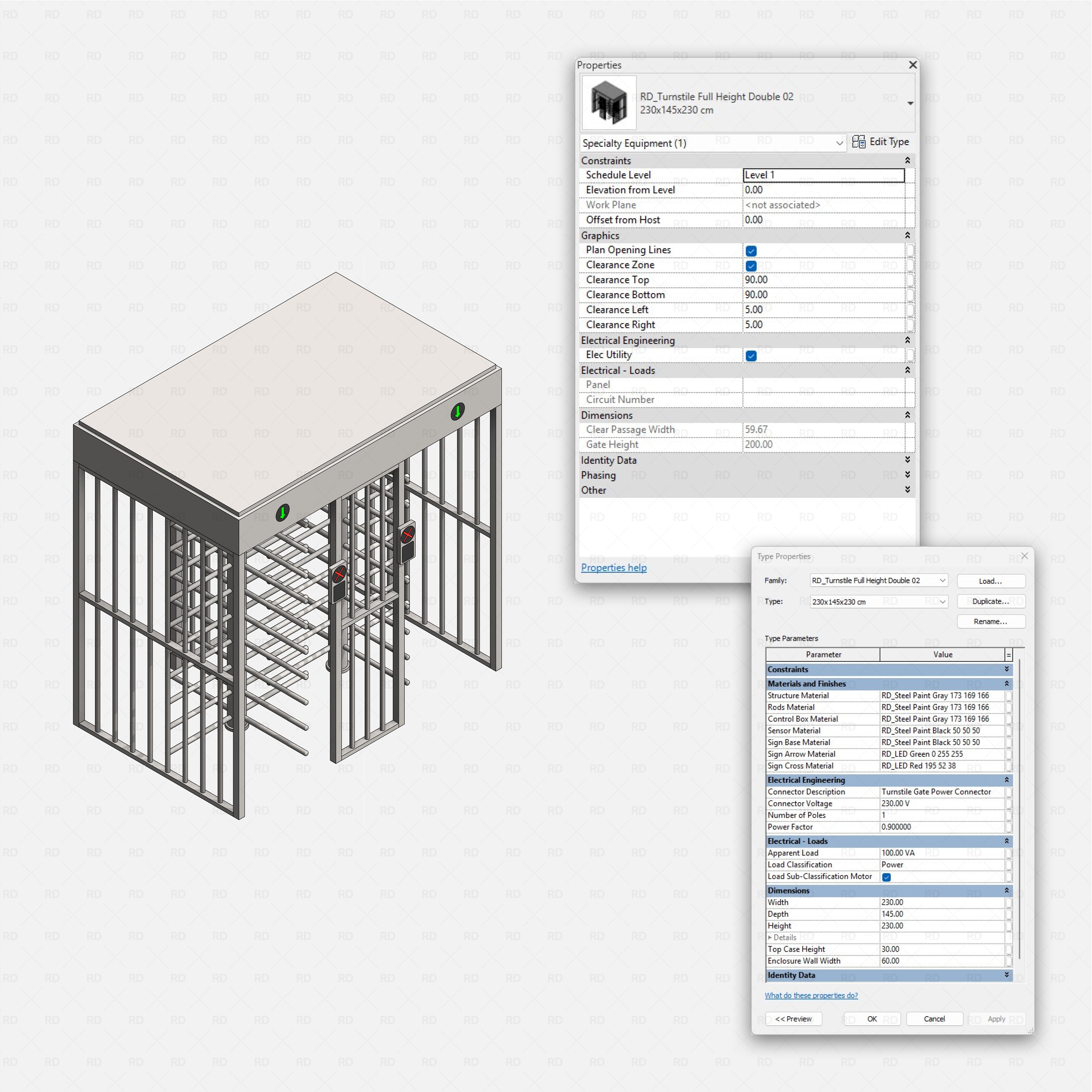 Revit Turnstile full height Gates RD Studio BIM blocks rfa full height double