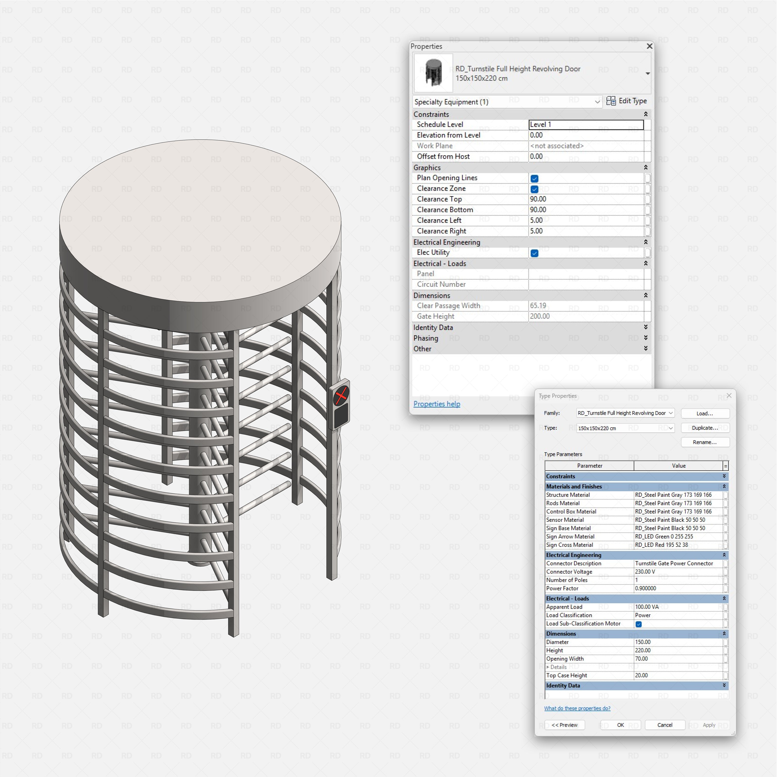 Revit Turnstile full height Gates RD Studio BIM blocks rfa full height revolving door