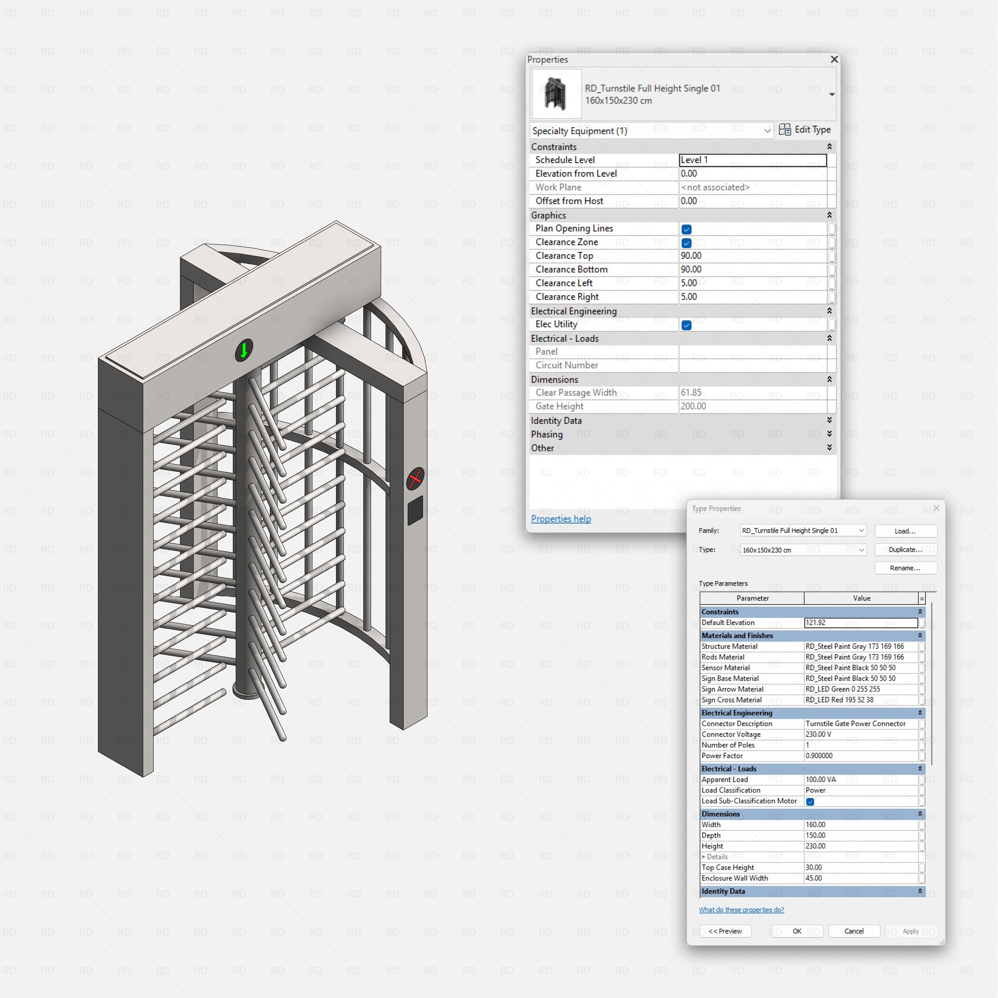 Revit Turnstile full height Gates RD Studio BIM blocks rfa full height single