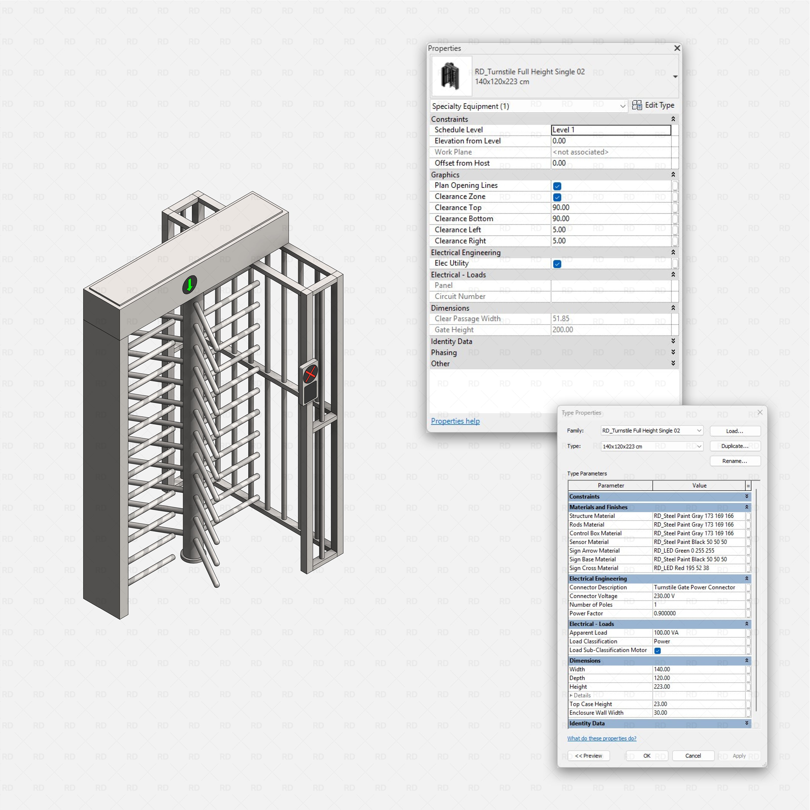 Revit Turnstile full height Gates RD Studio BIM blocks rfa