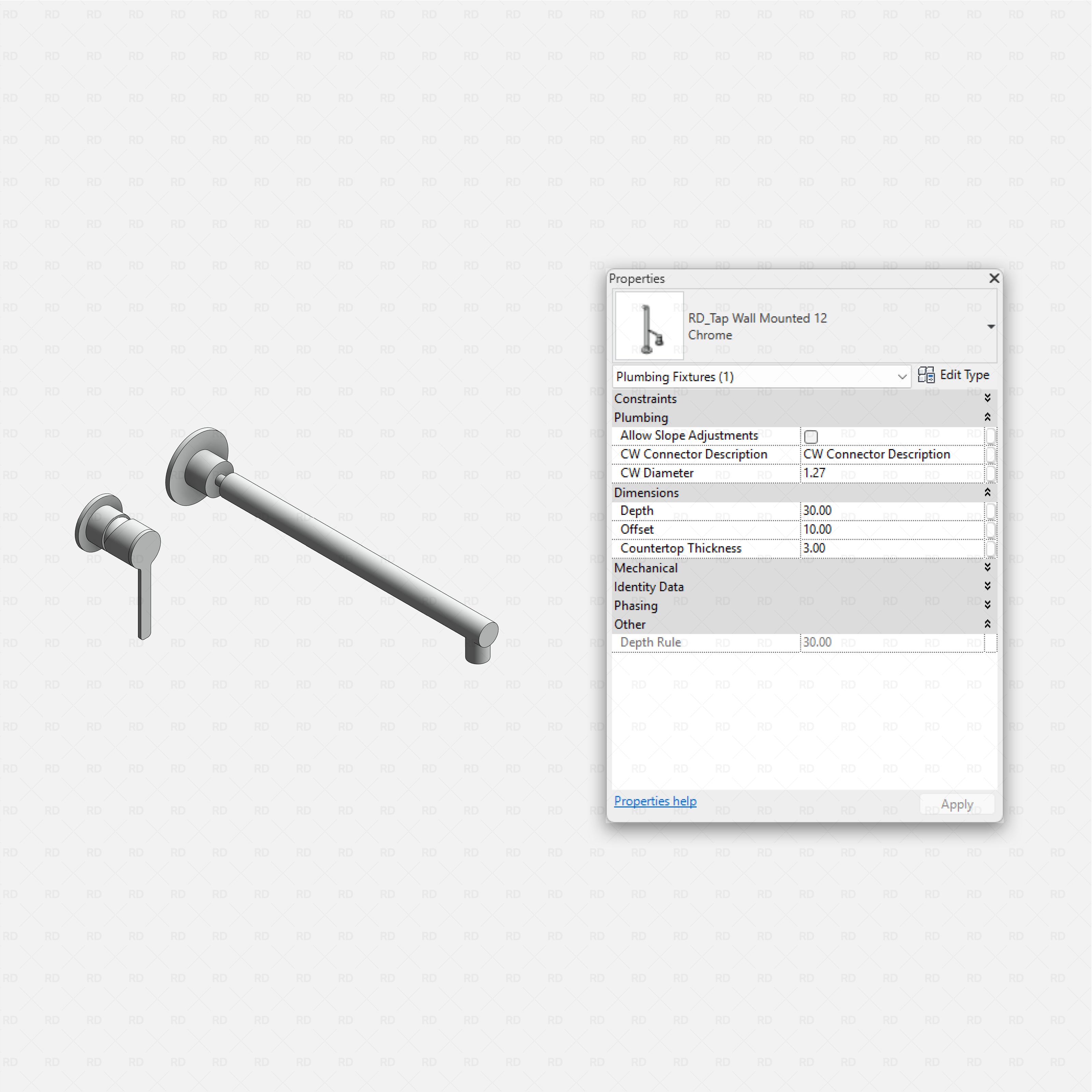 revit wall-mounted taps RD Studio BIM blocks rfa, minimal two-piece wall spout with single lever control