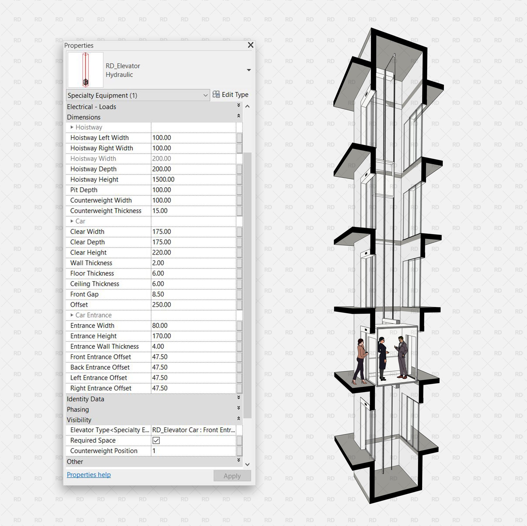 Revit Elevator Front Rear Download Revit Elevator and Elevator Door Families | RD Studio