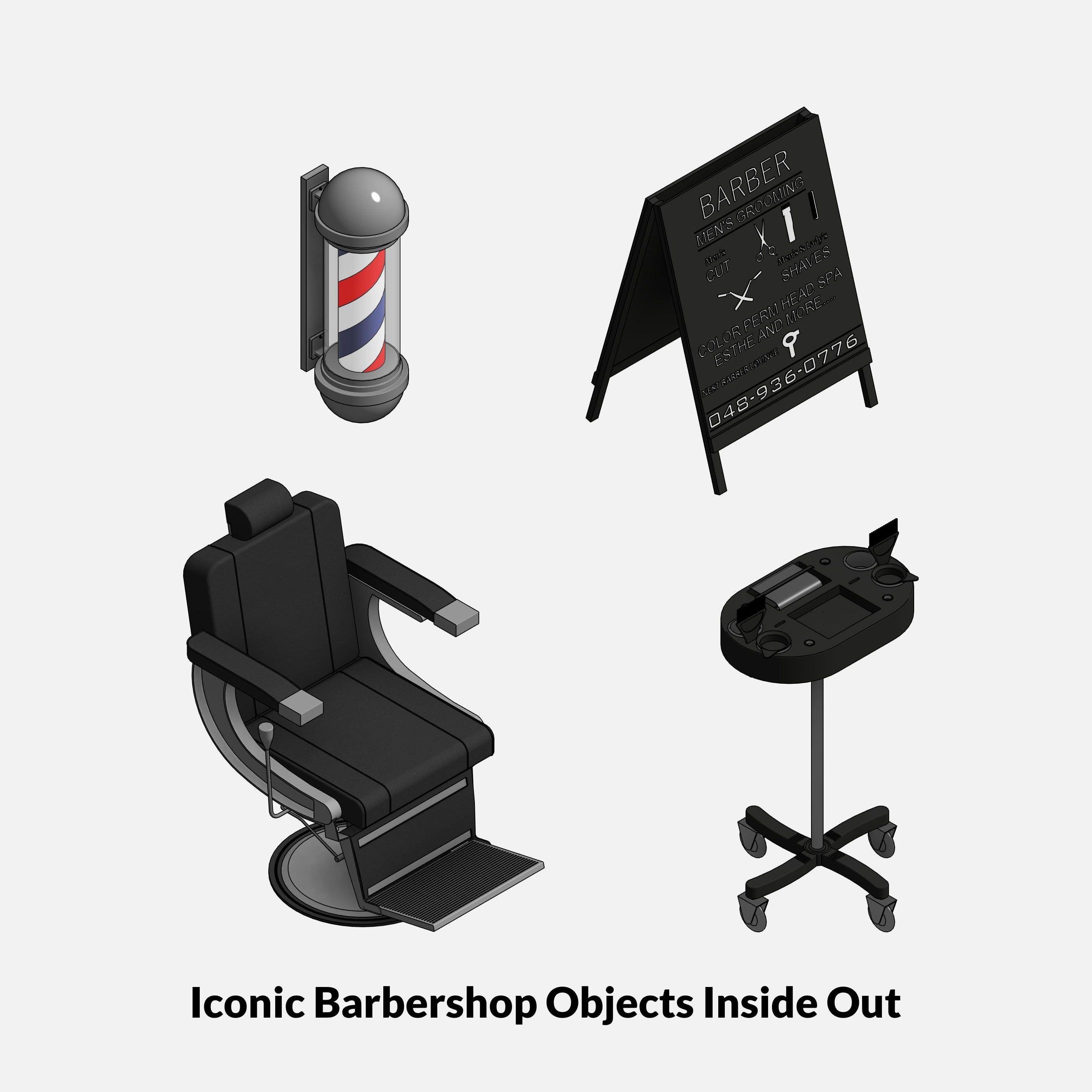 Revit barbershop Pack RD Studio BIM blocks rfa iconic barbershop items