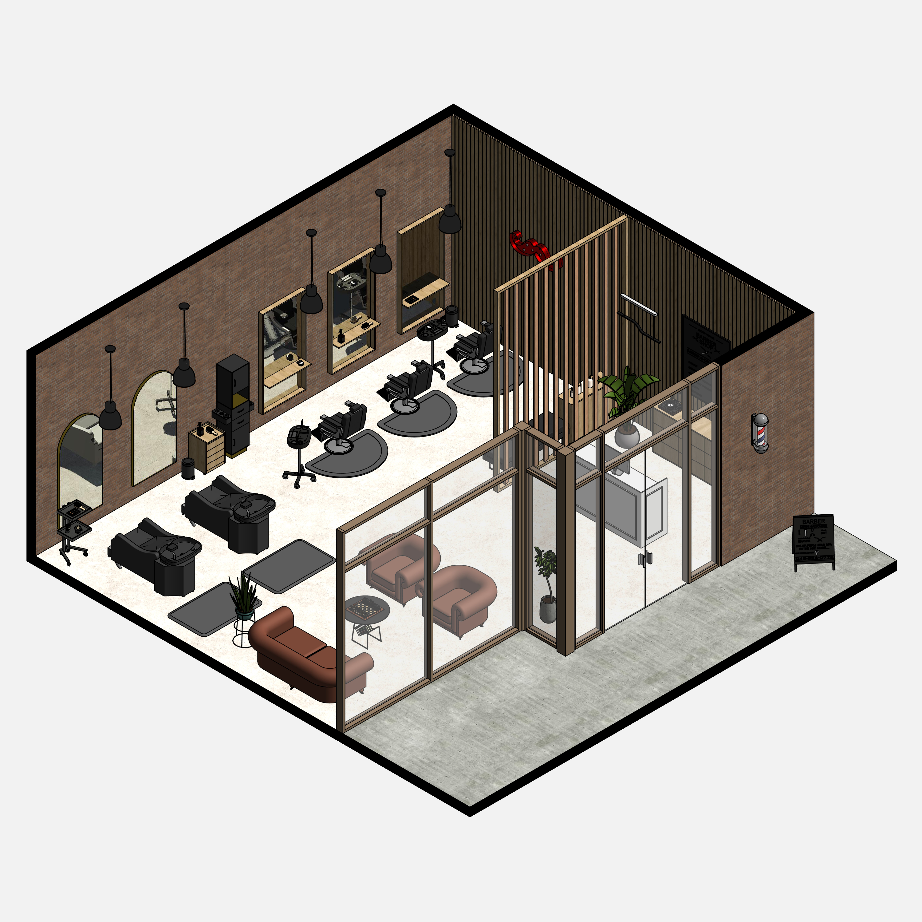Revit barbershop Pack RD Studio BIM blocks rfa barbershop interior design sample 