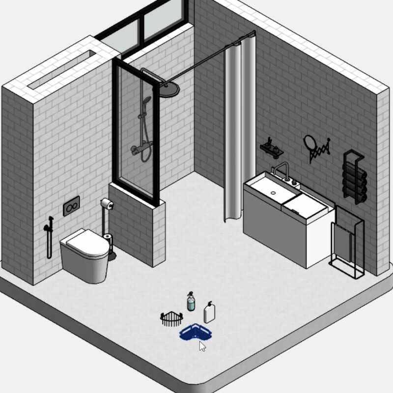 revit bathroom furniture accessories RD Studio BIM blocks rfa – bathroom scene showing perfect reference plane snaps