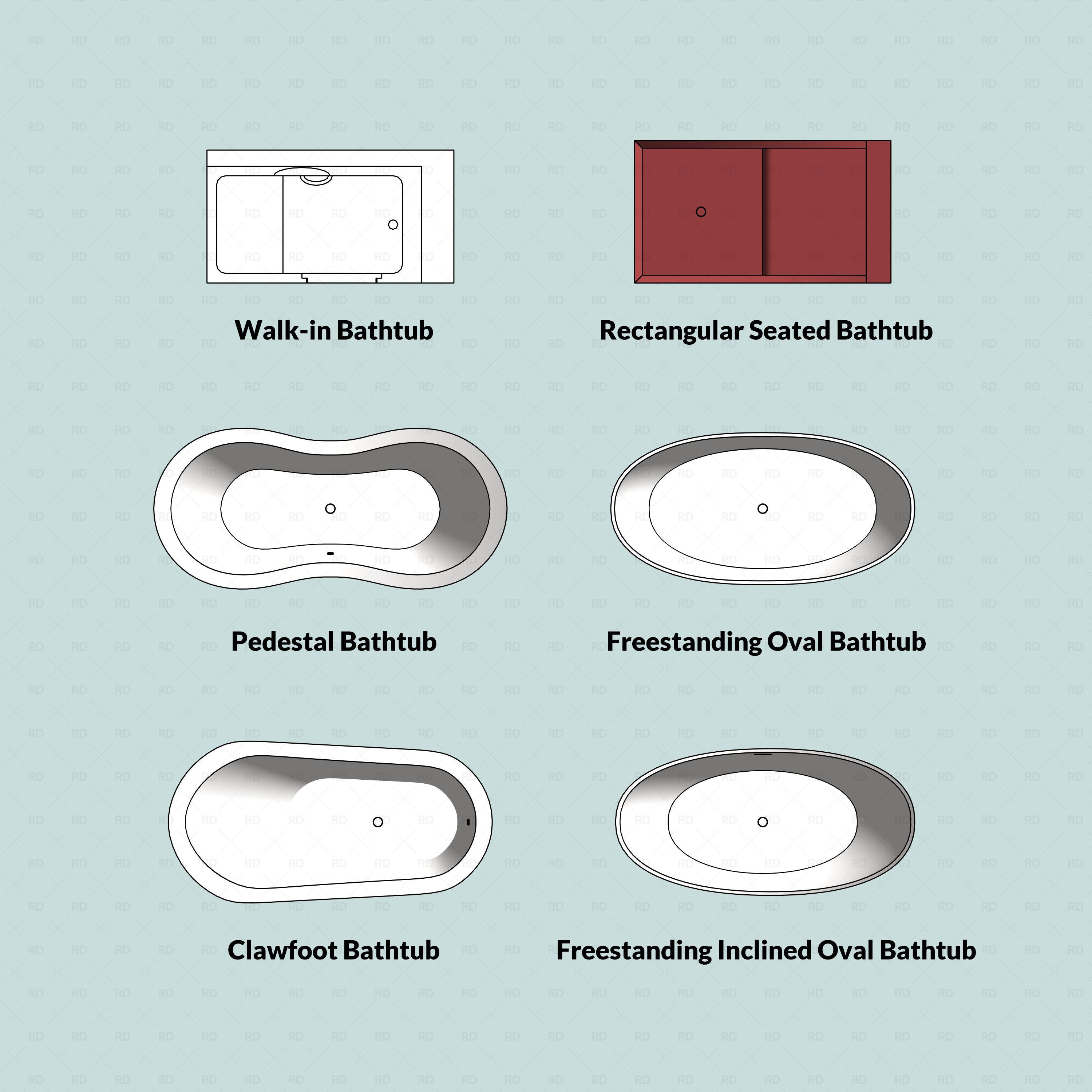 Revit bathtubs 02 Pack RD Studio BIM blocks rfa different kinds of realistic bathtubs