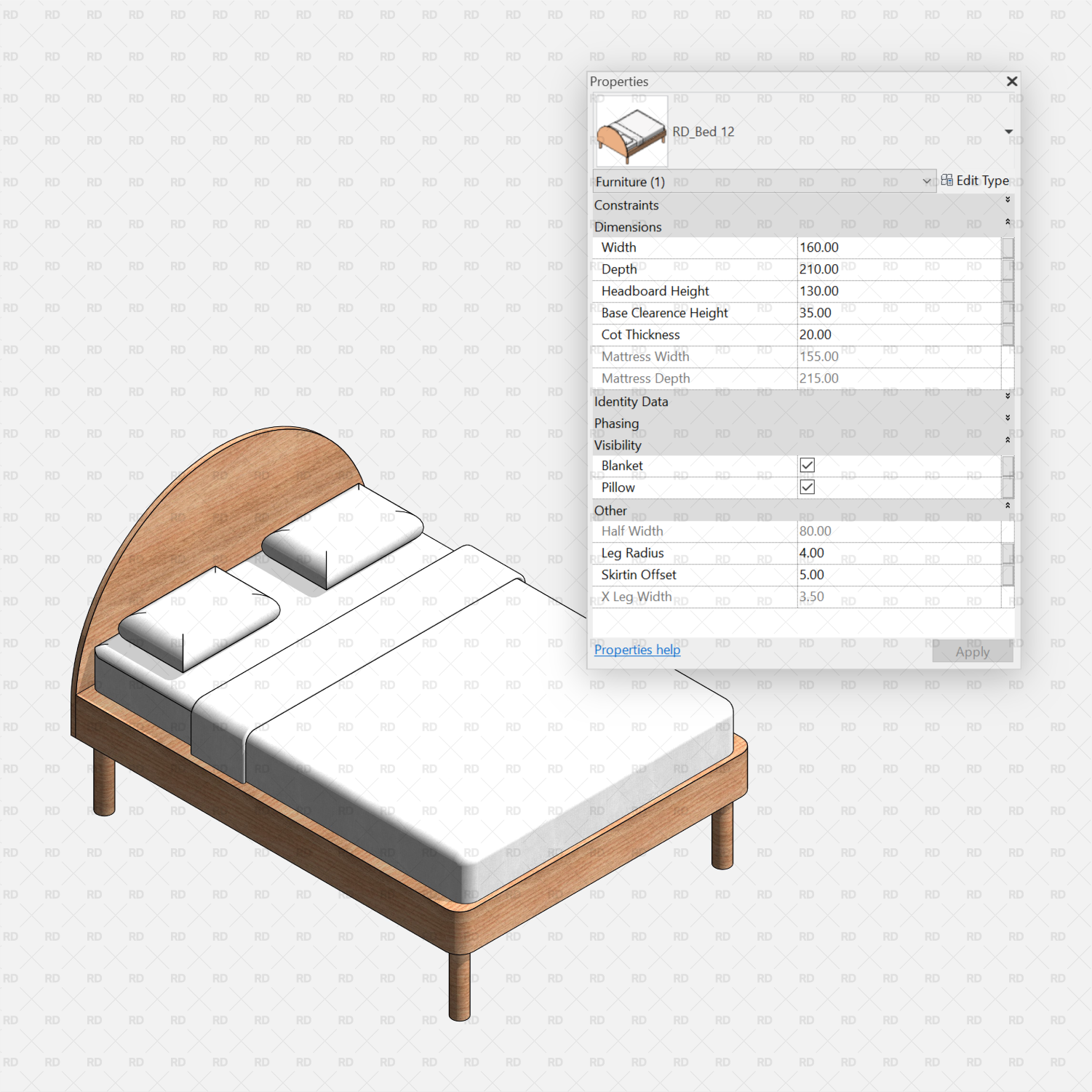 revit round headboard bed