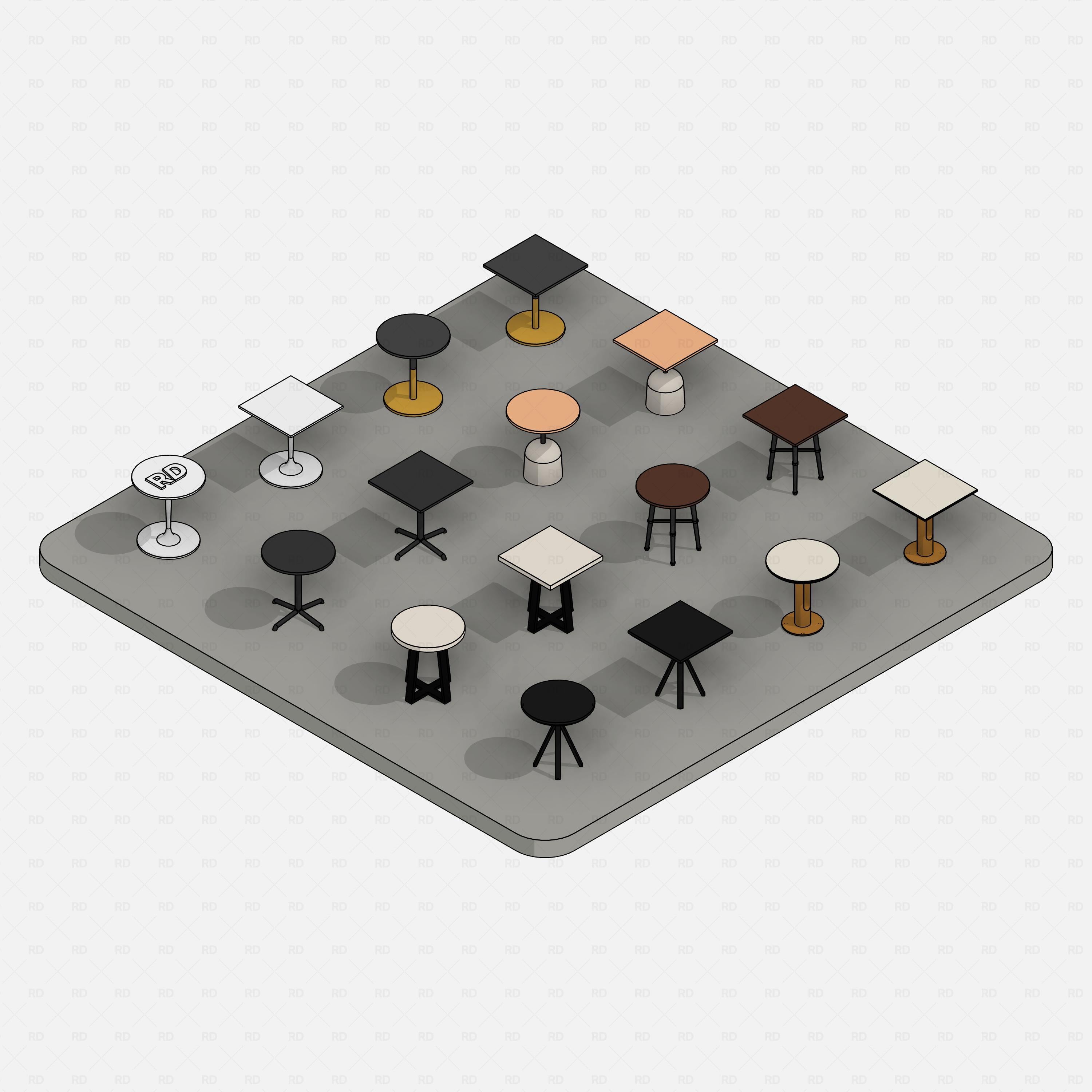 Revit Bistro Tables Pack RD Studio BIM blocks rfa realistic and fully parametric bistro table