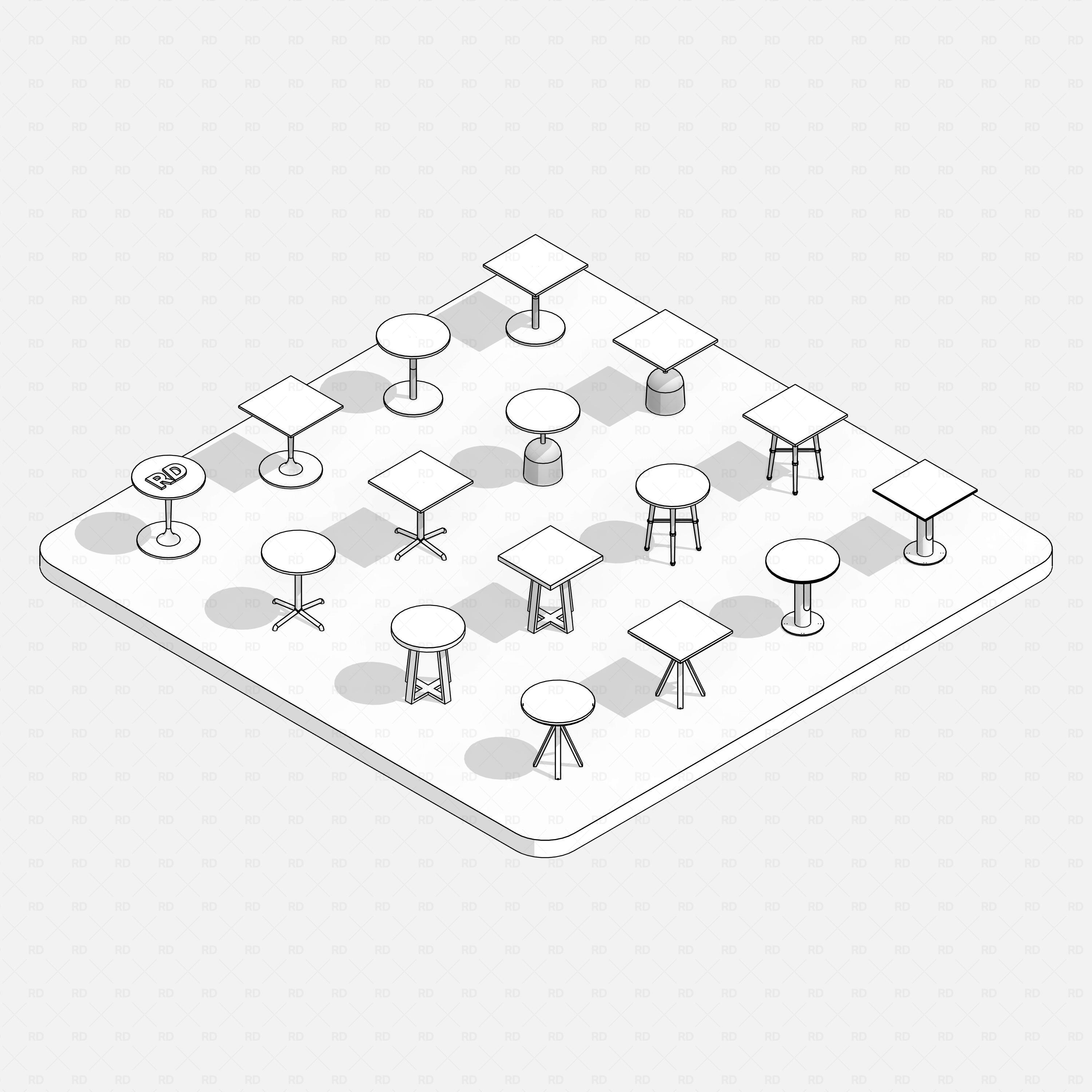 Revit Bistro Tables Pack RD Studio BIM blocks rfa realistic and fully parametric bistro table