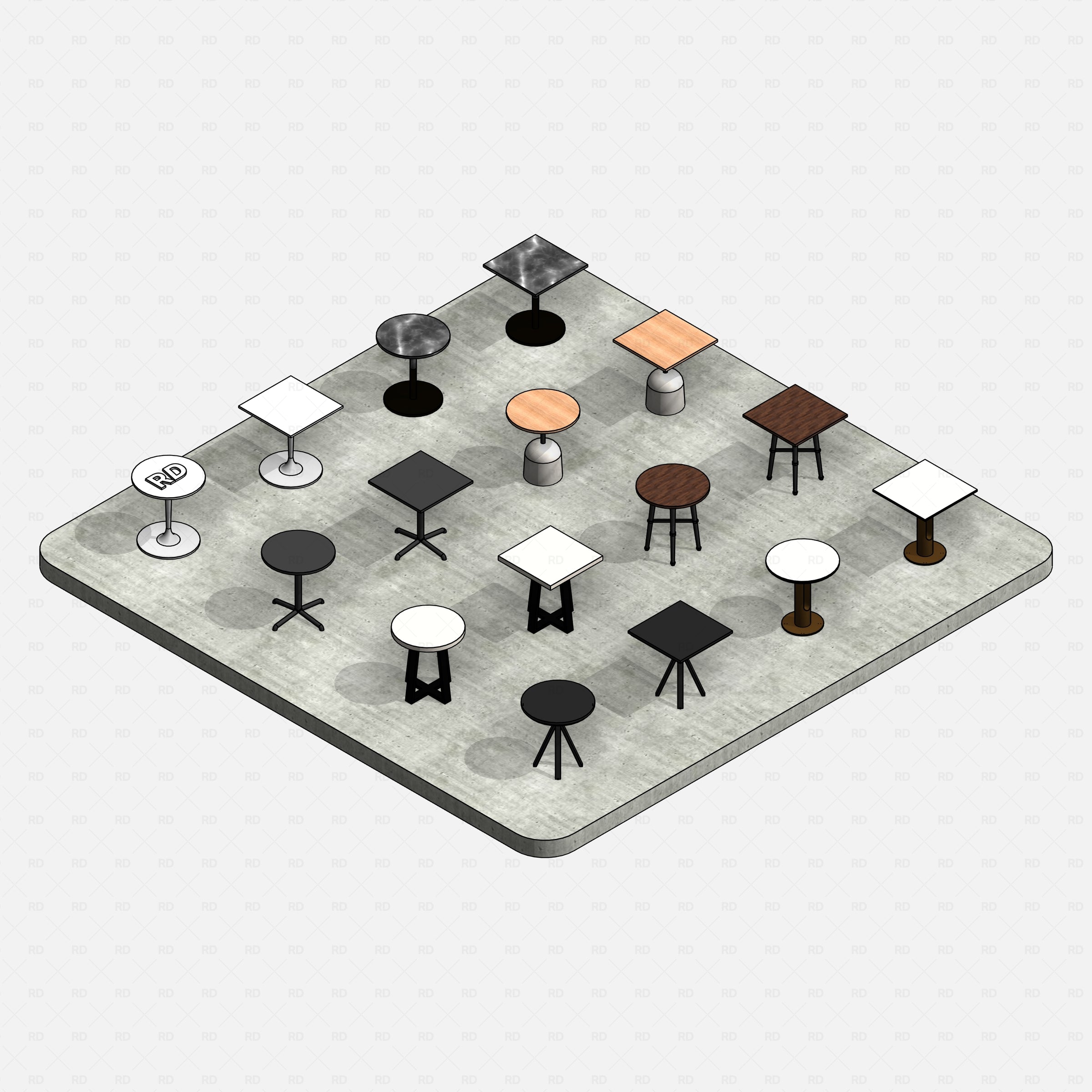 Revit Bistro Tables Pack RD Studio BIM blocks rfa realistic and fully parametric bistro table
