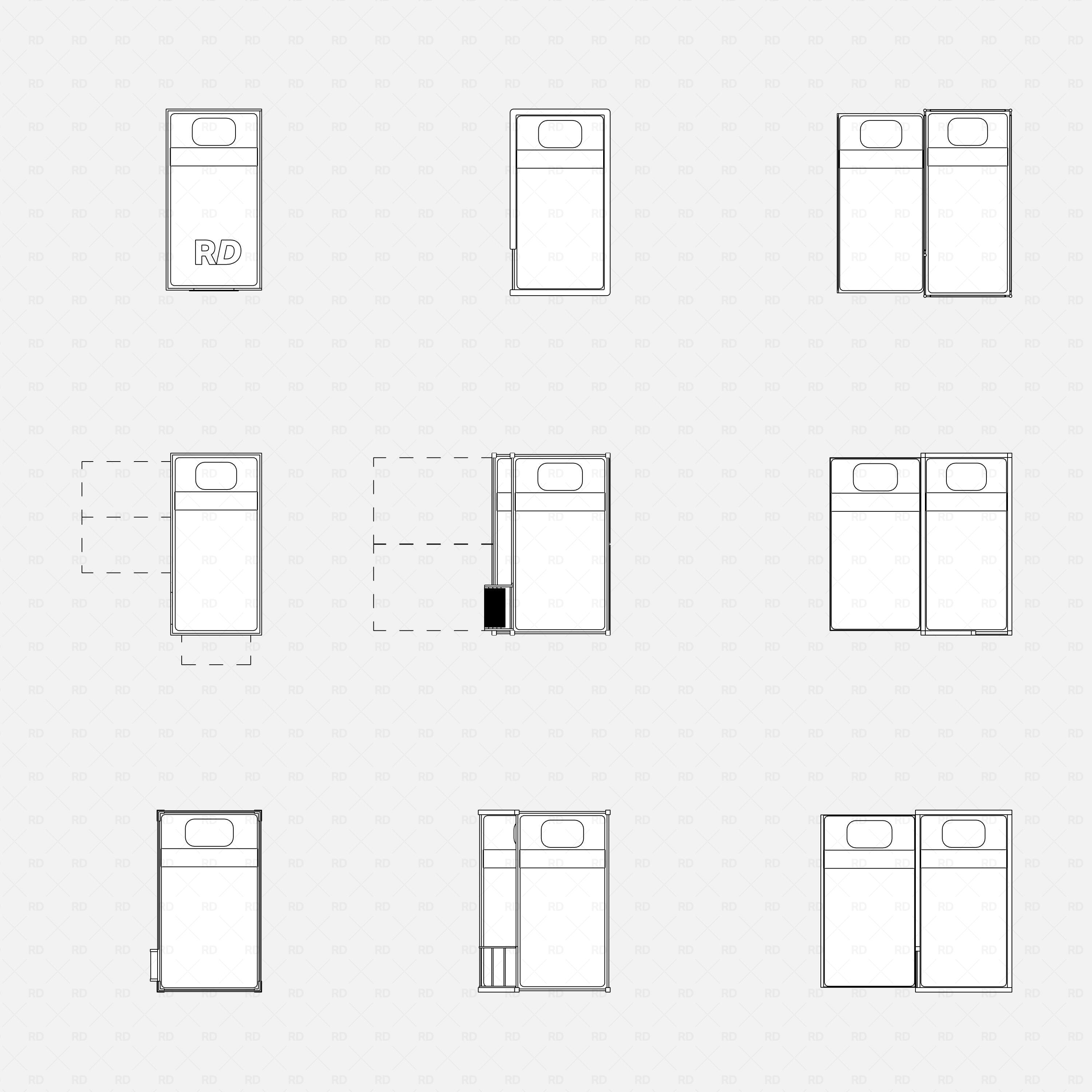 Revit bunk beds 01 pack RD Studio BIM blocks rfa, floor plan sheet with nine bunk bed footprints and options