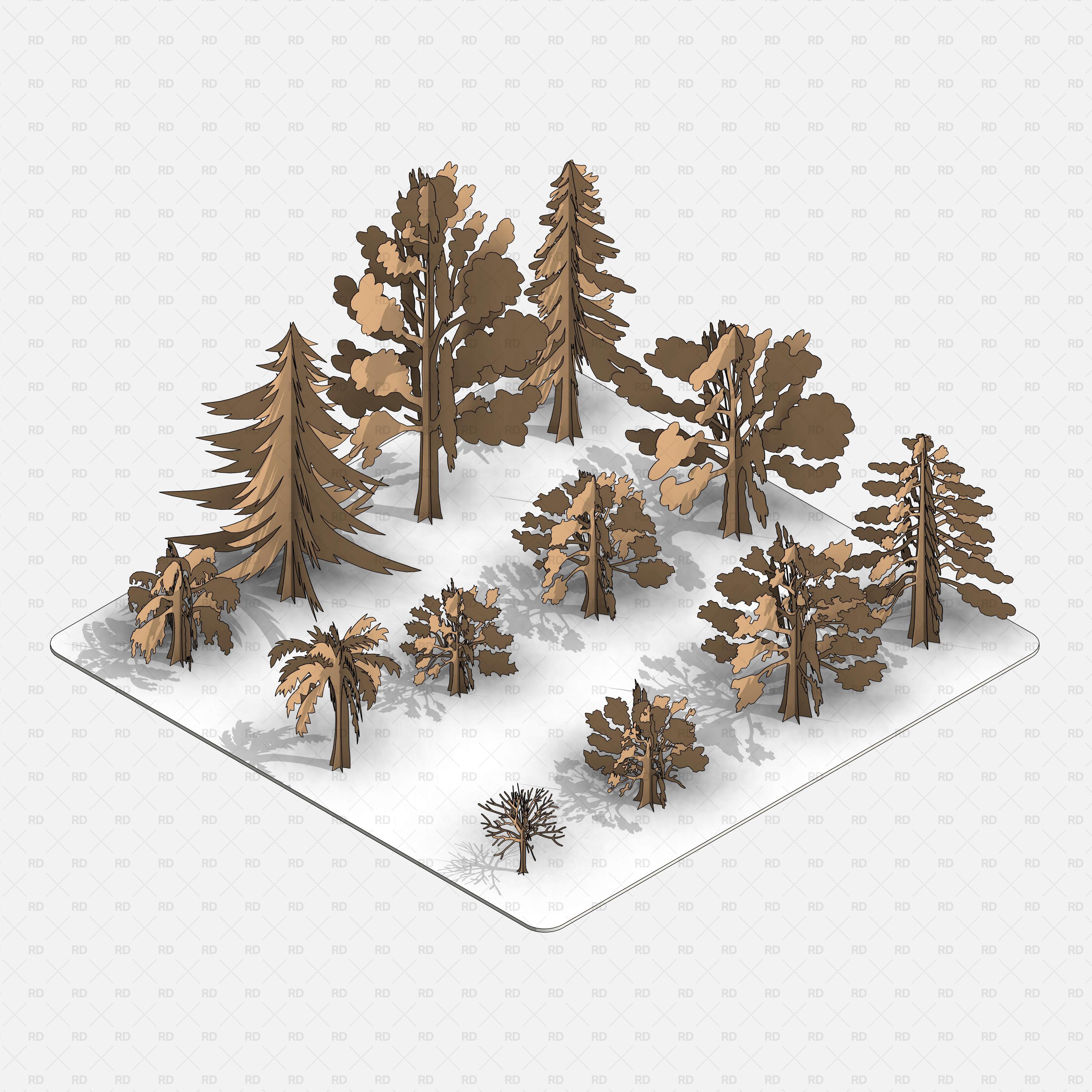 Revit Cardboard Trees - Scalable - RD Studio