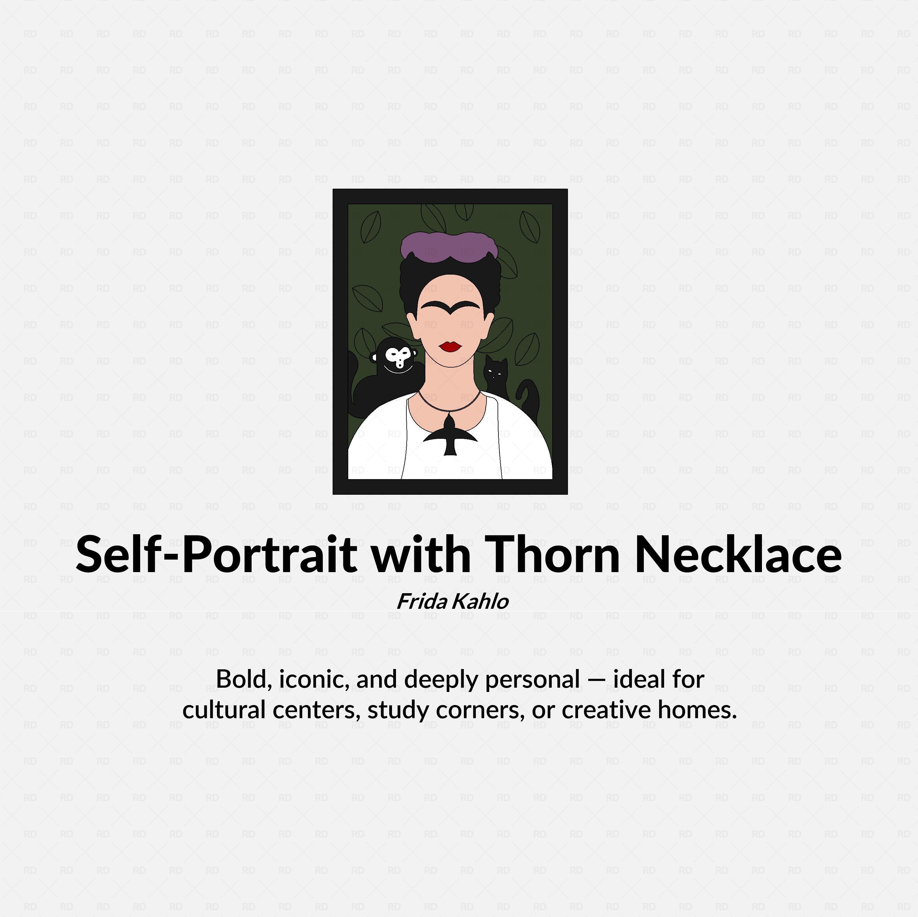 Revit family of Frida Kahlo’s painting “Self-Portrait with Thorn Necklace” – framed artwork BIM block for interior design, galleries, and cultural spaces by RD Studio.