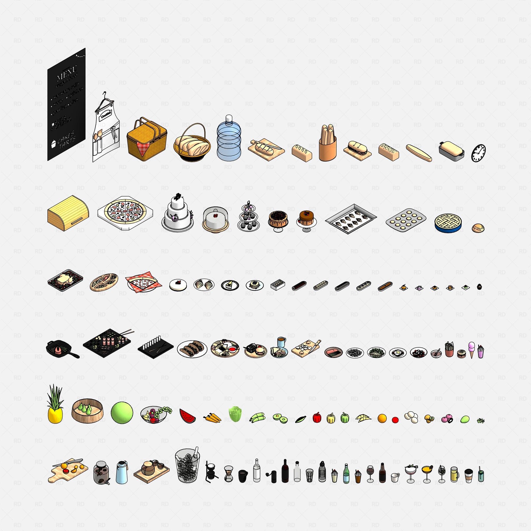 Revit Kitchenware Families | 93 Objects | RD Studio