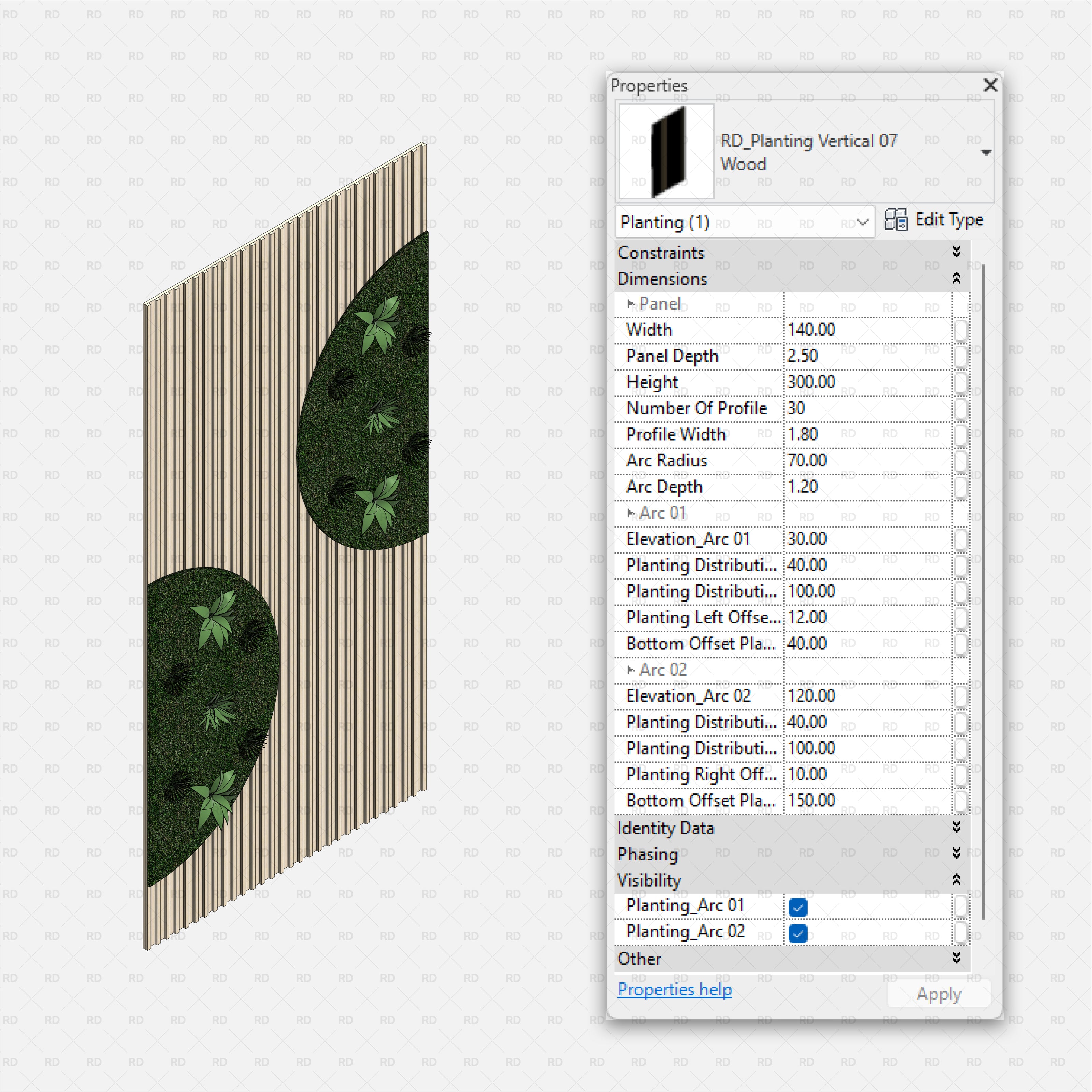 download high quality parametric revit families RD Studio vertical planting 07 Green wall