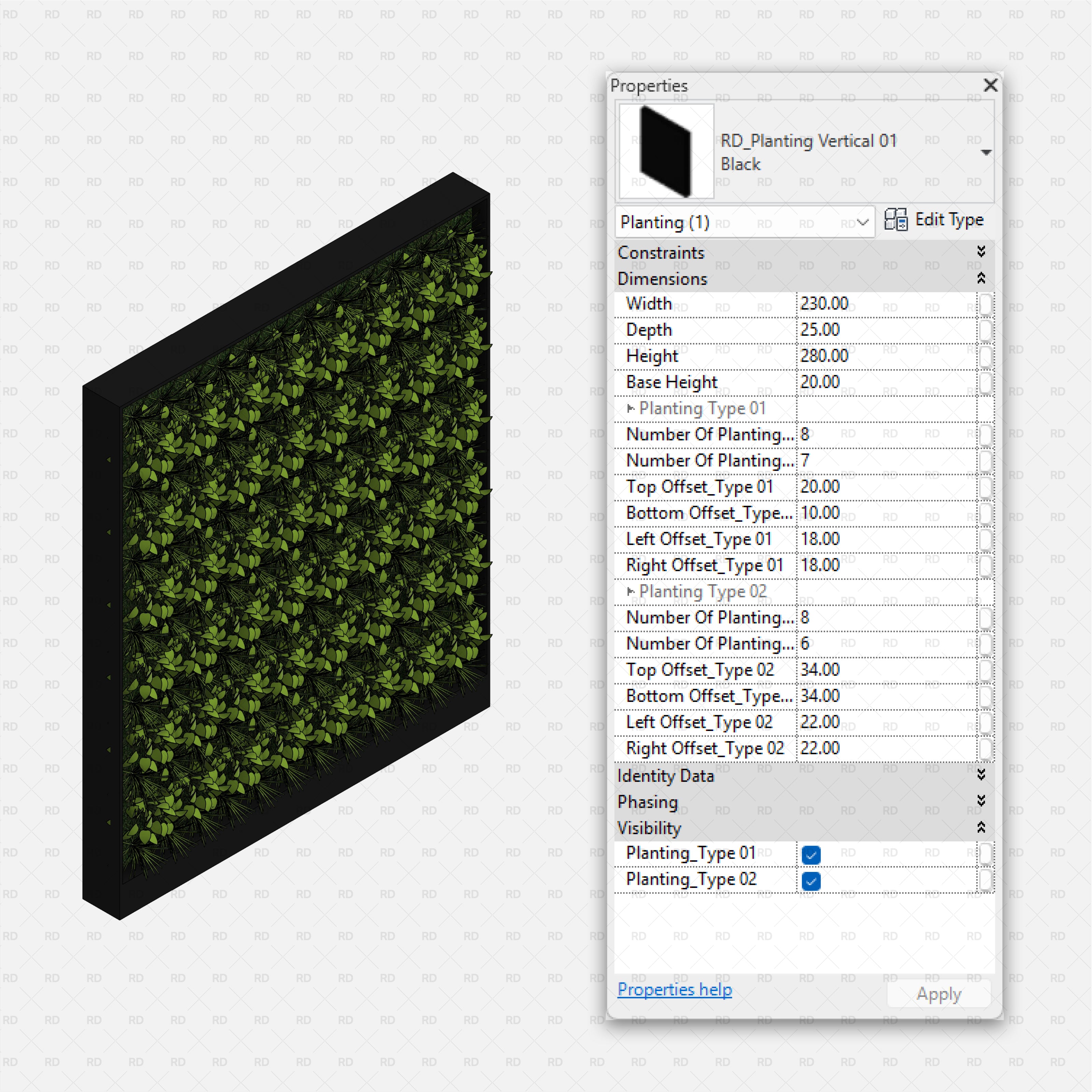 download high quality parametric revit families RD Studio vertical planting 01 Green wall