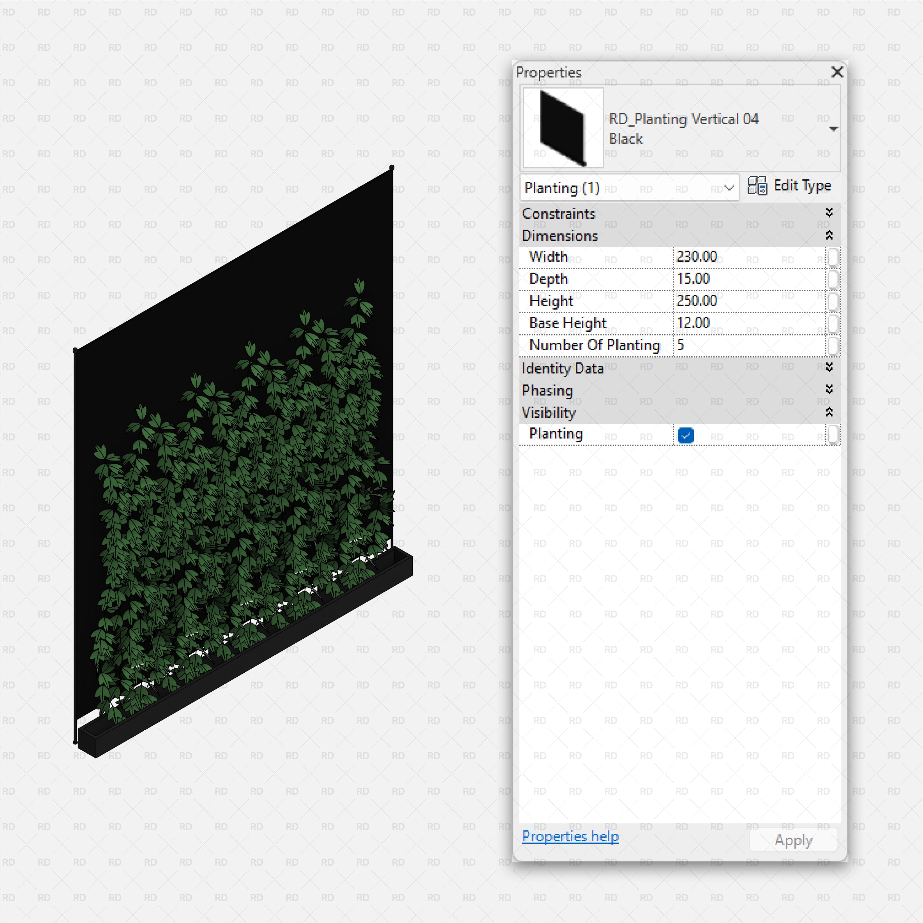 download high quality parametric revit families RD Studio vertical planting 04 Green wall