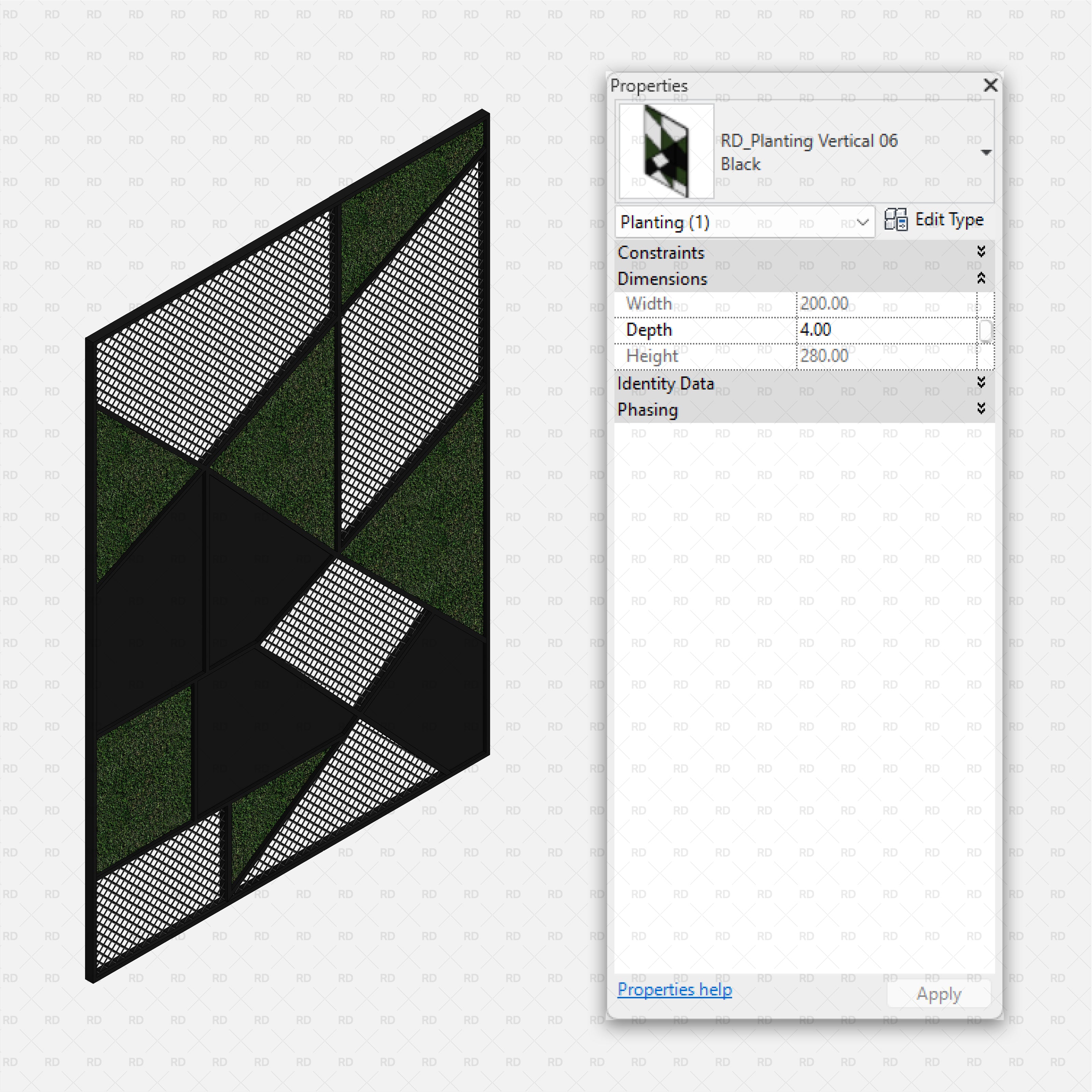 download high quality parametric revit families RD Studio vertical planting 06 Green wall