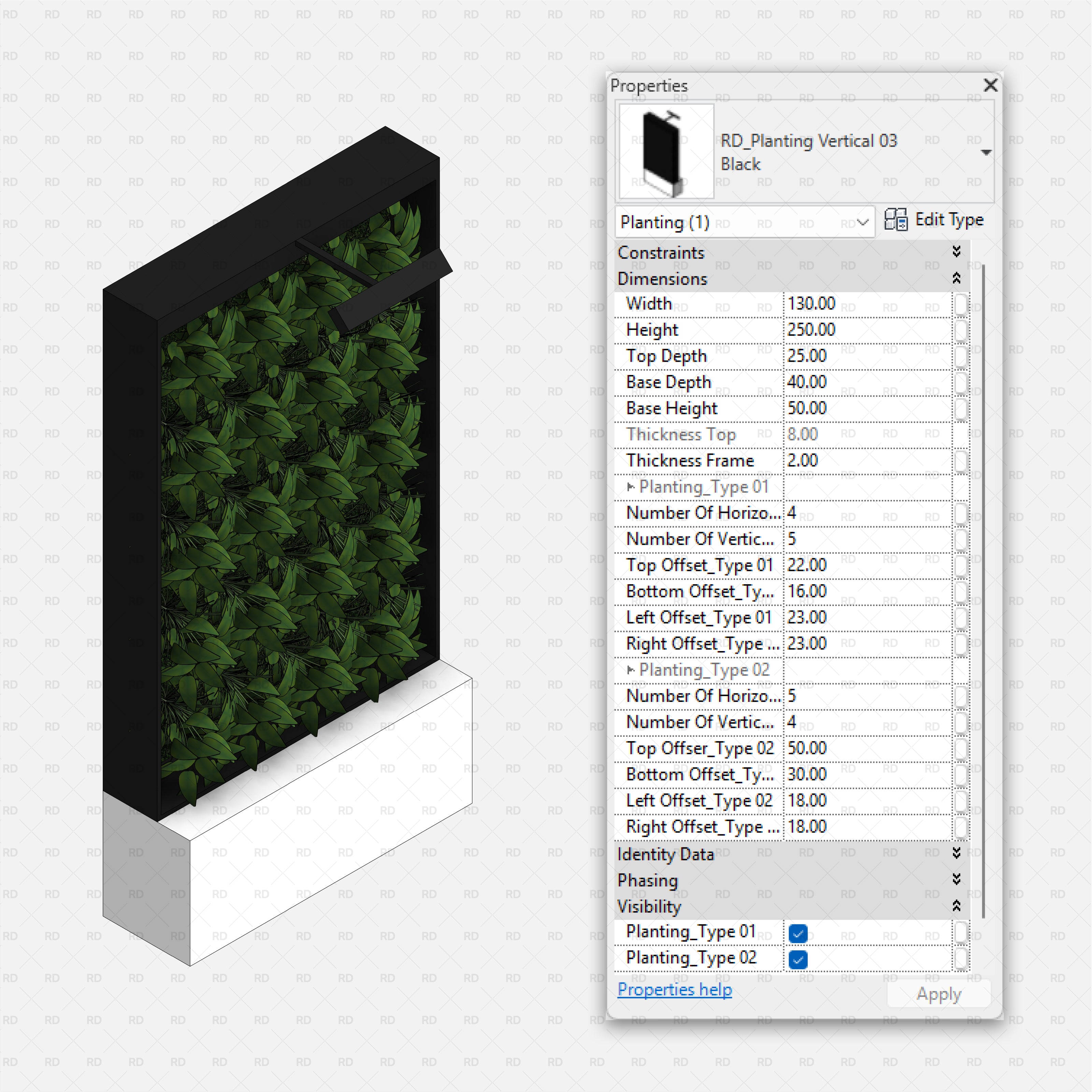 download high quality parametric revit families RD Studio vertical planting 03 Green wall