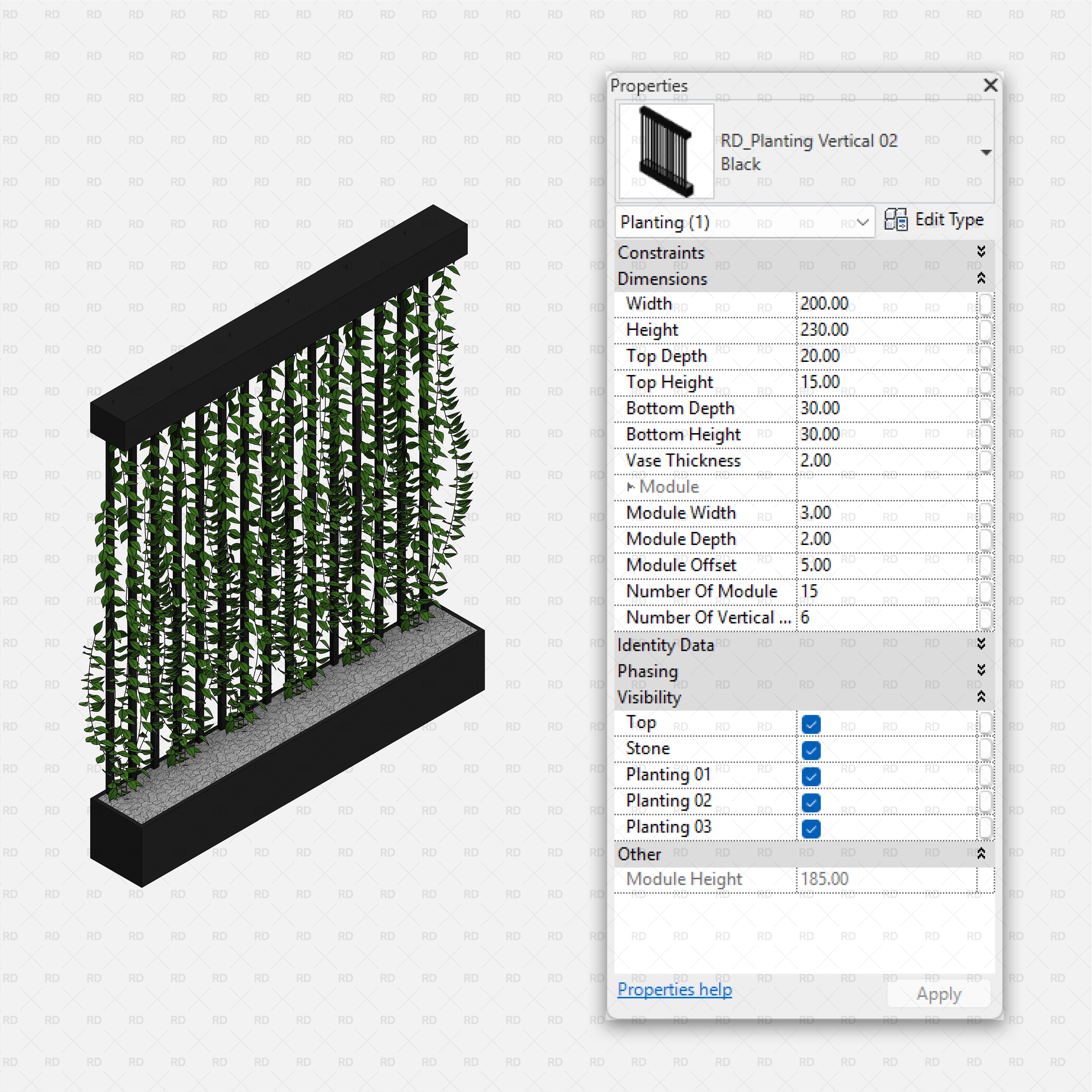 download high quality parametric revit families RD Studio vertical planting 02 Green wall