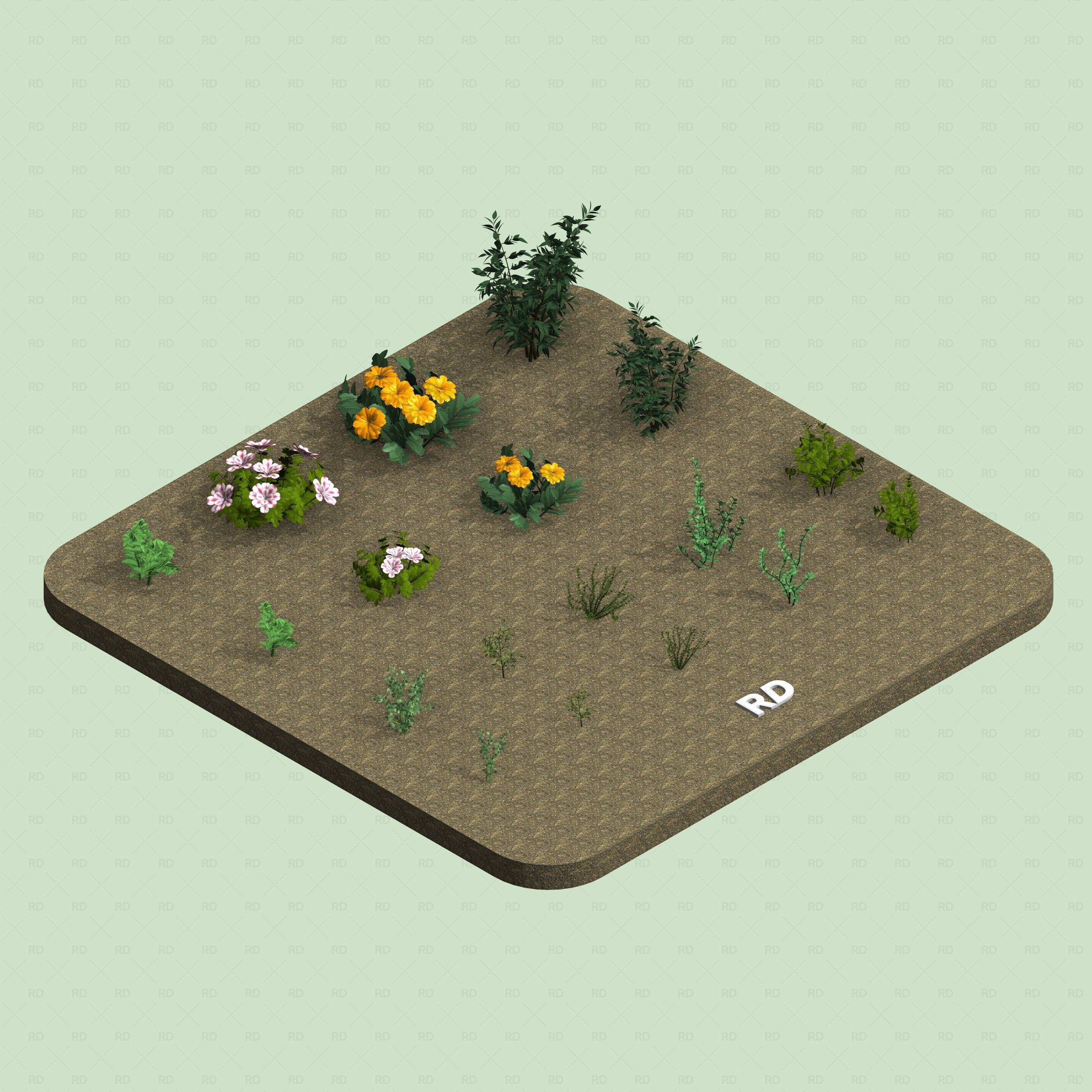 Revit Greenhouse Plants - Herbs and Ground Companions Pack RD Studio BIM blocks rfa render of detailed herbs