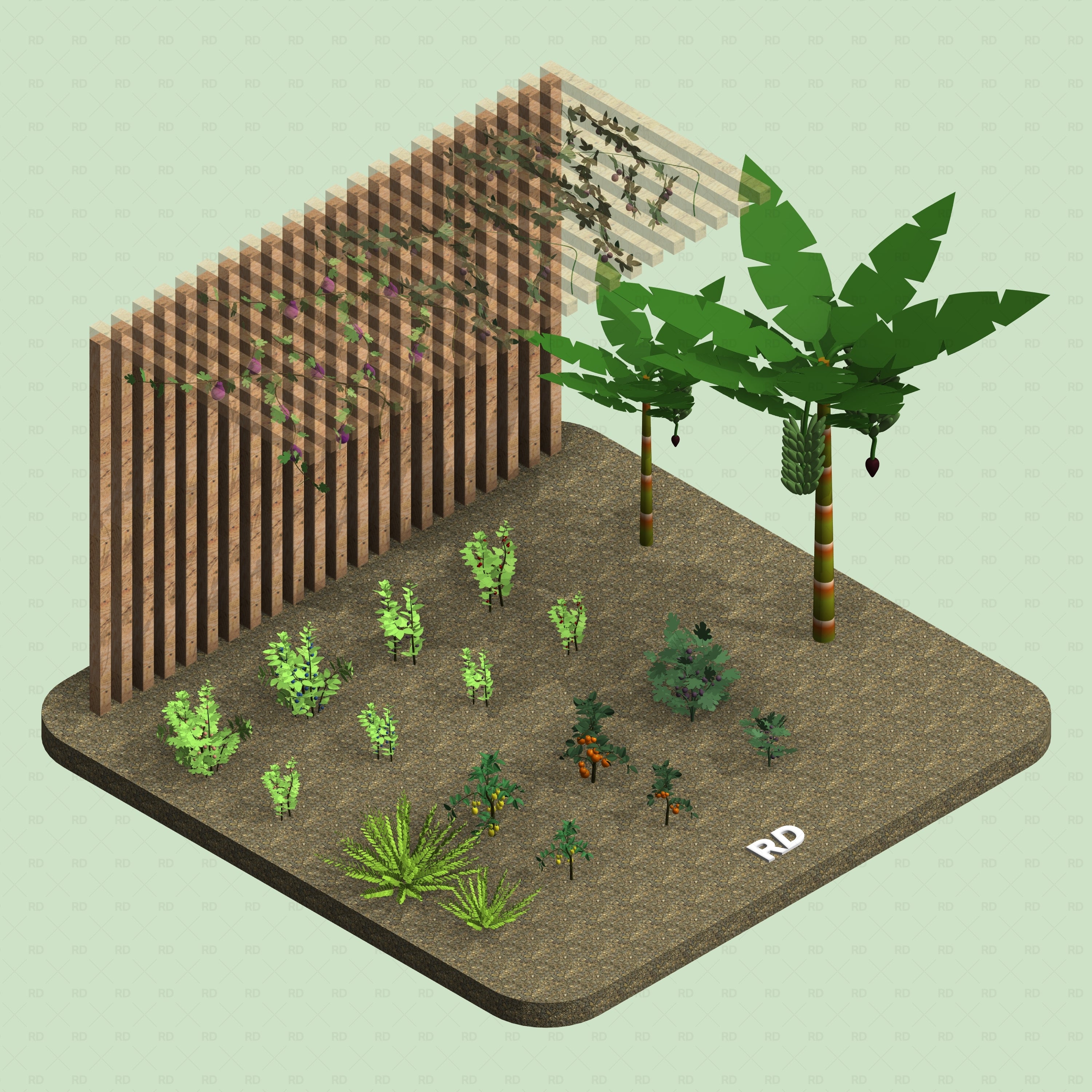 Revit Greenhouse Plants - Vines Shrubs and Trees Pack RD Studio BIM blocks rfa set of plants and trees