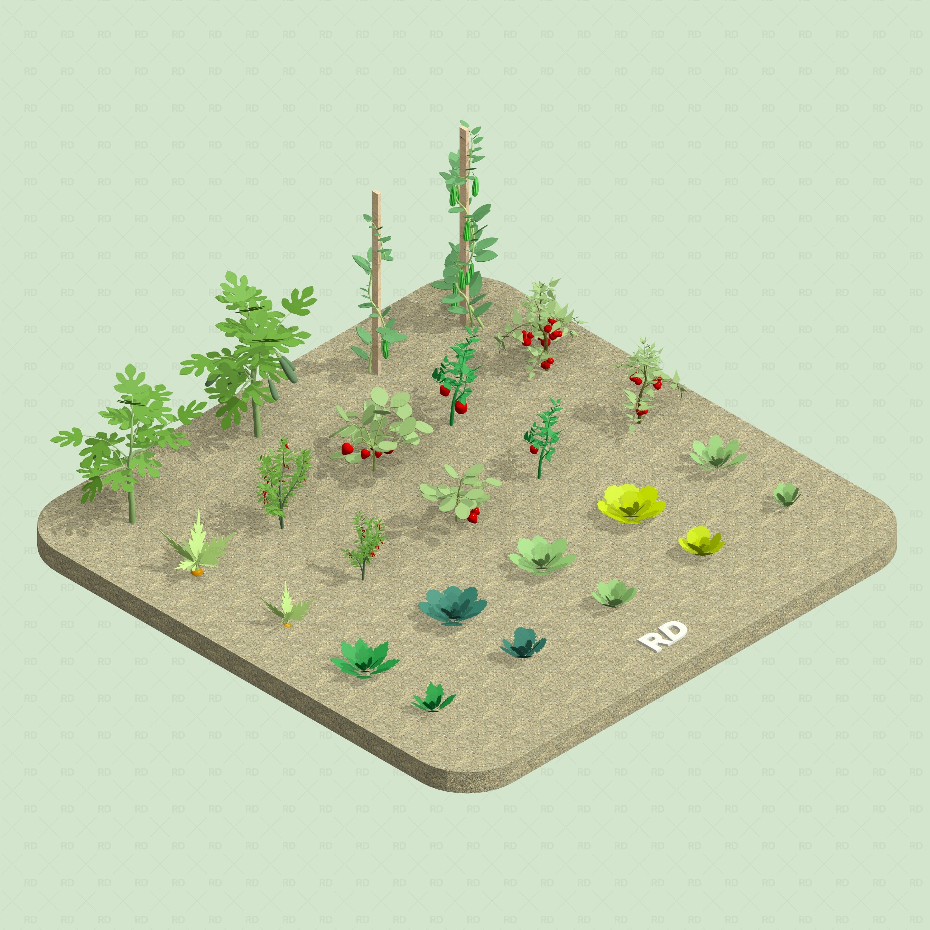 Revit Greenhouse Plants - Edible Crops Pack RD Studio BIM blocks rfa detailed realistic render of edible crops planted in soil