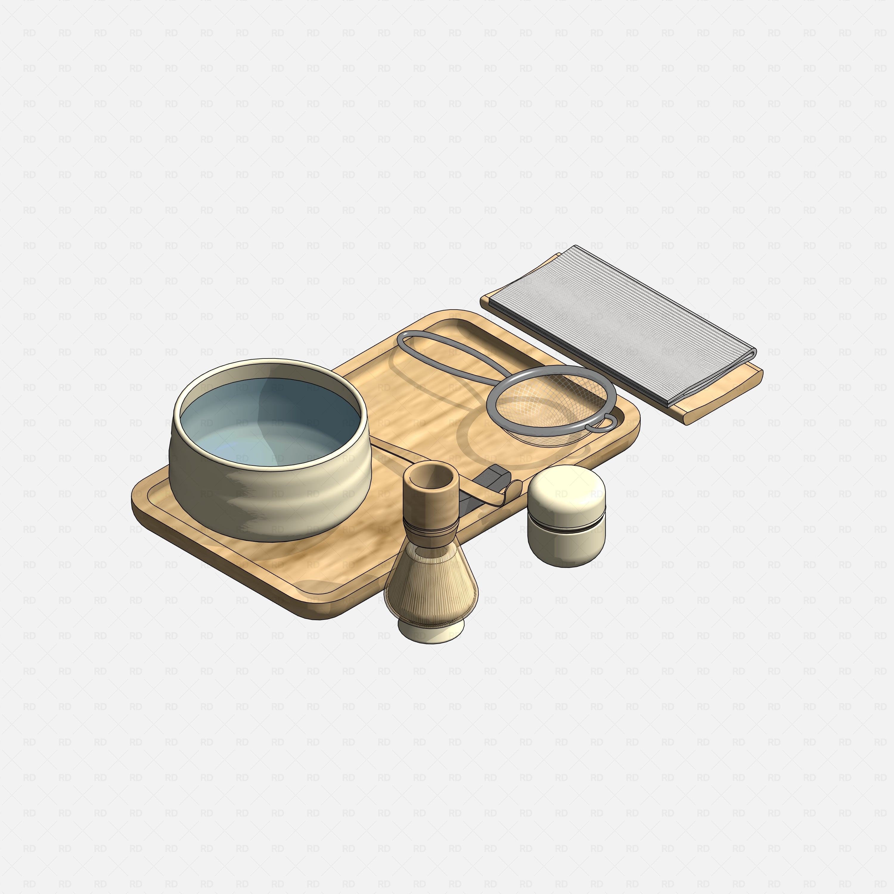 Revit japanese tatami tea room RD Studio BIM blocks rfa free download realistic japanese matcha set