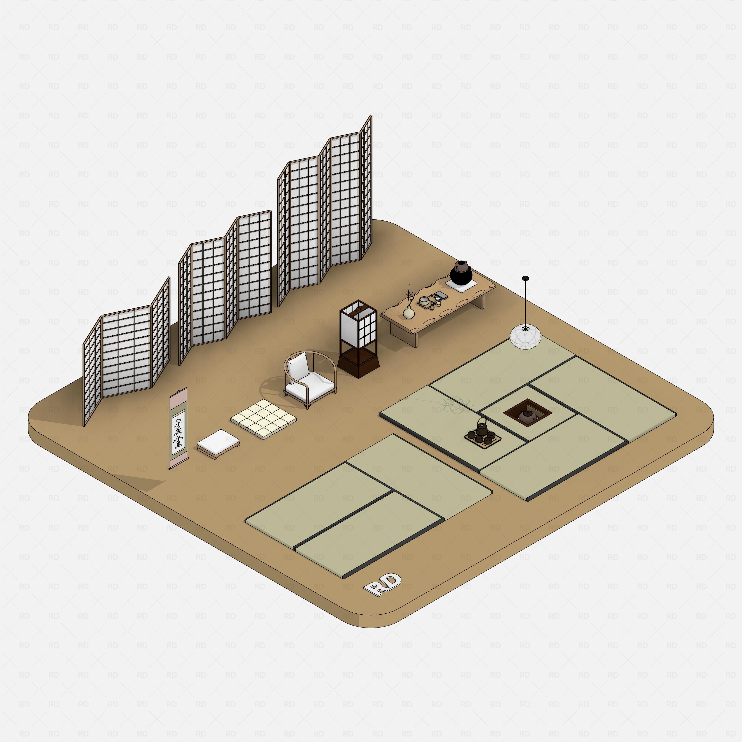 Revit japanese tatami tea room RD Studio BIM blocks rfa 