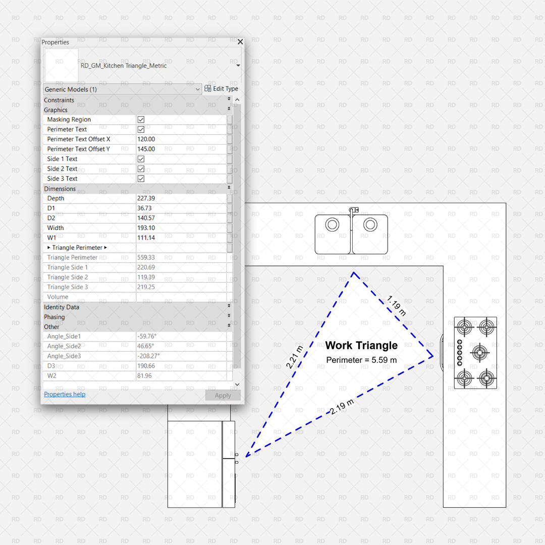 Parametric Revit Kitchen Work Triangle Family (Metric + Imperial ...