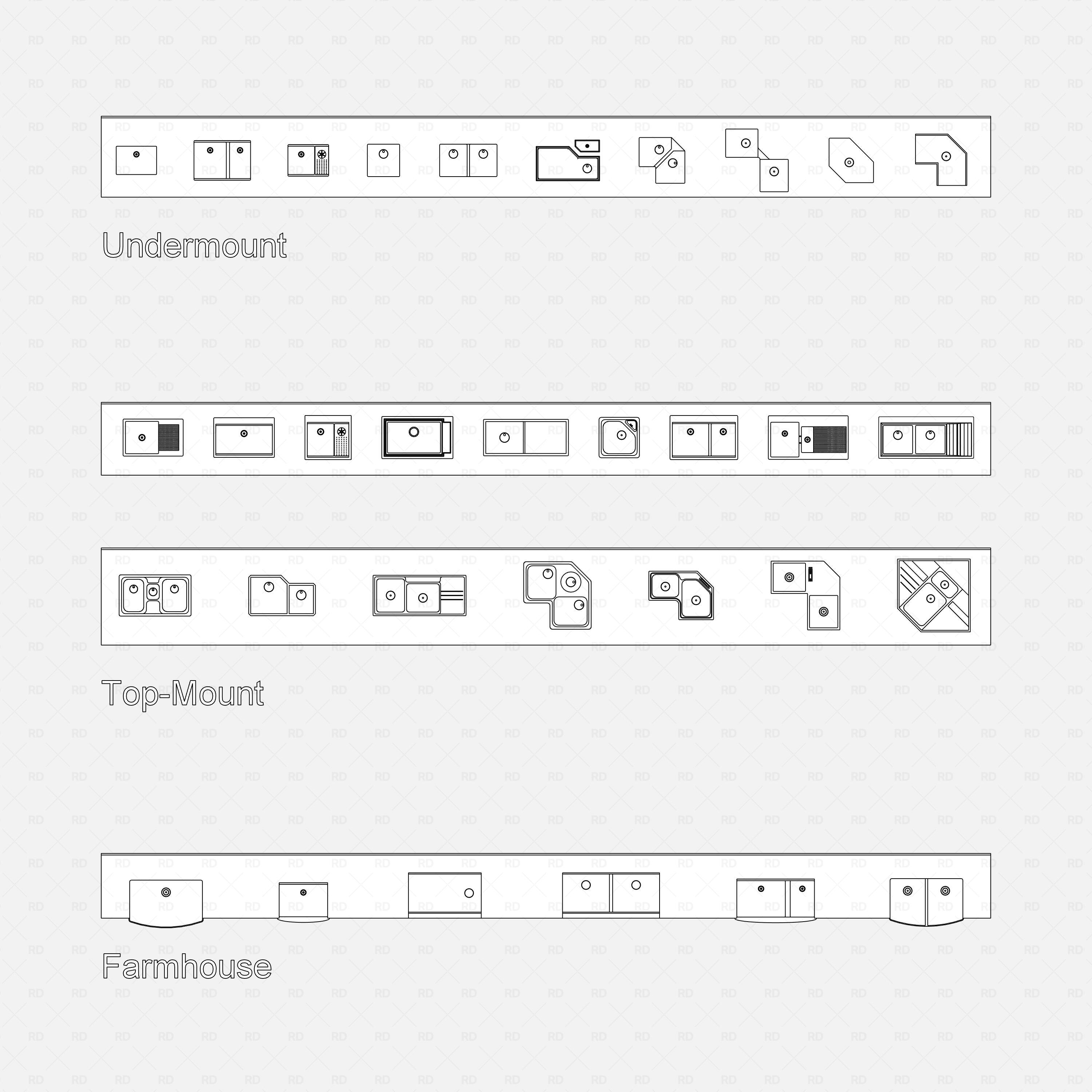 revit kitchen sink RD Studio BIM blocks rfa - floor plan symbols by category, clean linework