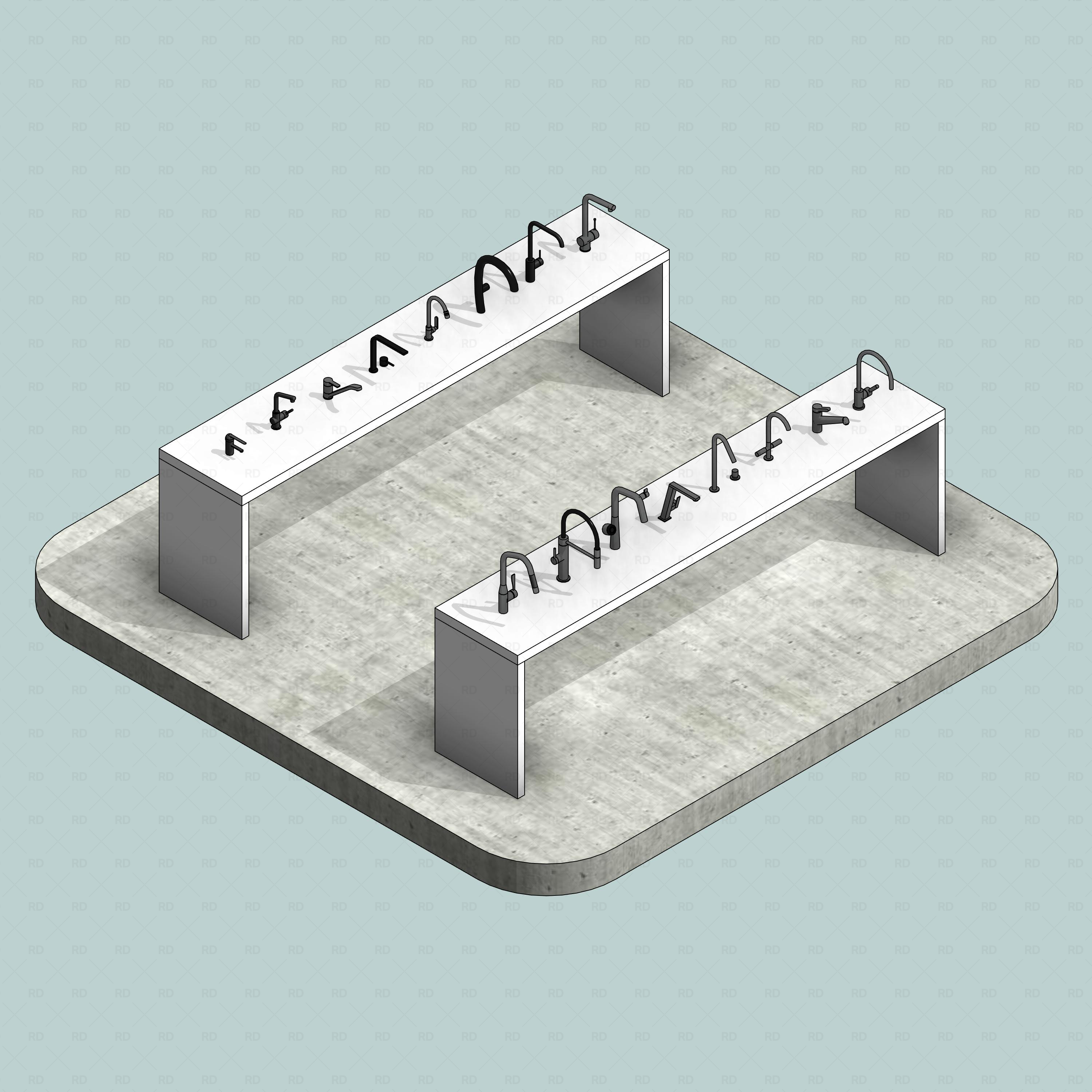 revit taps starter pack RD Studio BIM blocks rfa shaded isometric showcase of starter pack tap assets