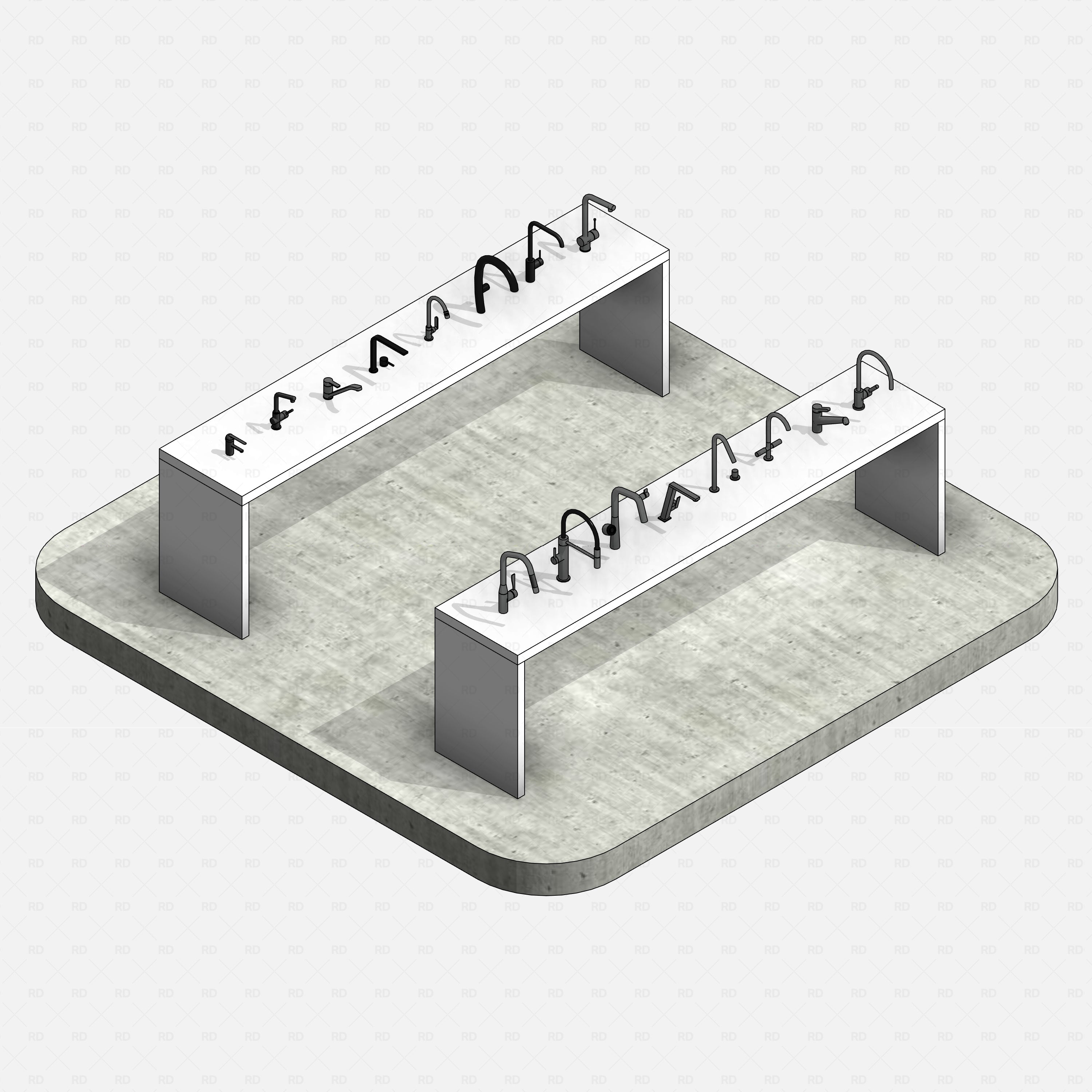 revit taps starter pack RD Studio BIM blocks rfa shaded isometric showcase of starter pack tap assets