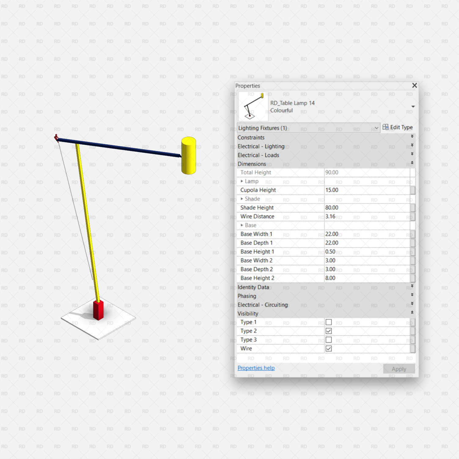 revit table lamp adjustable