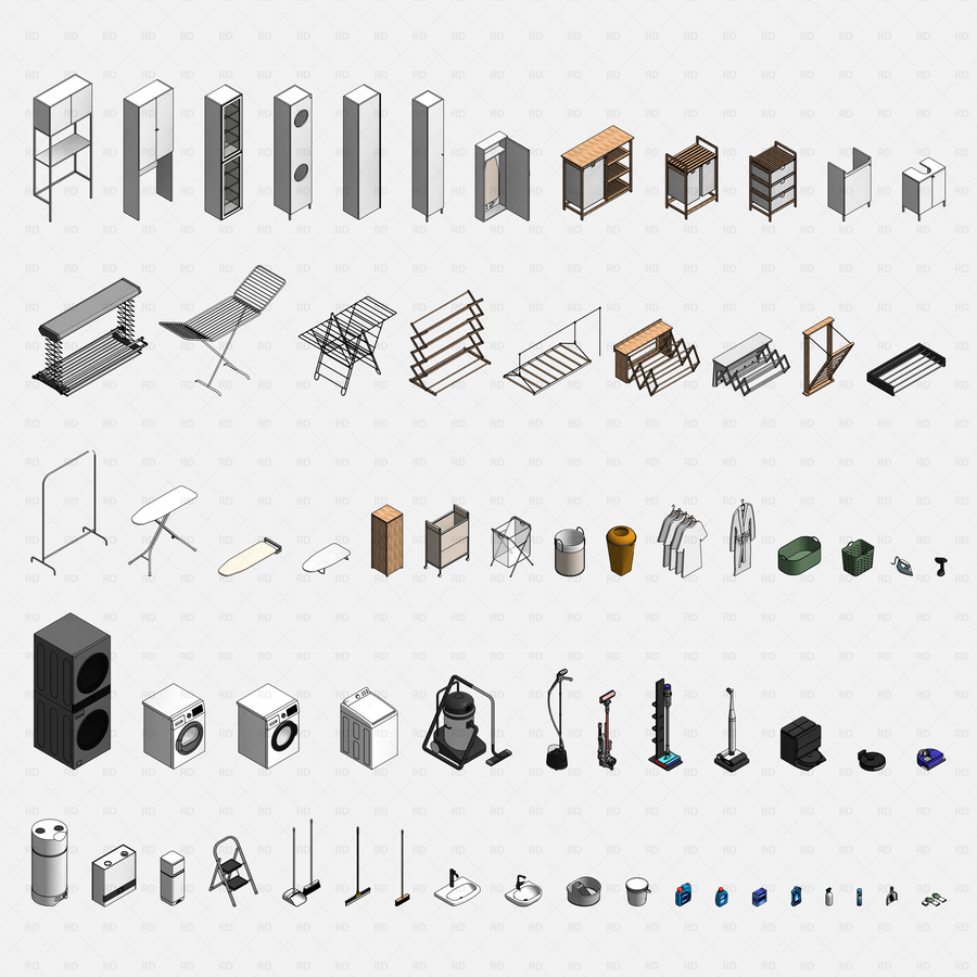 Revit Laundry Room Pack – Washing Machines, Cabinets & More