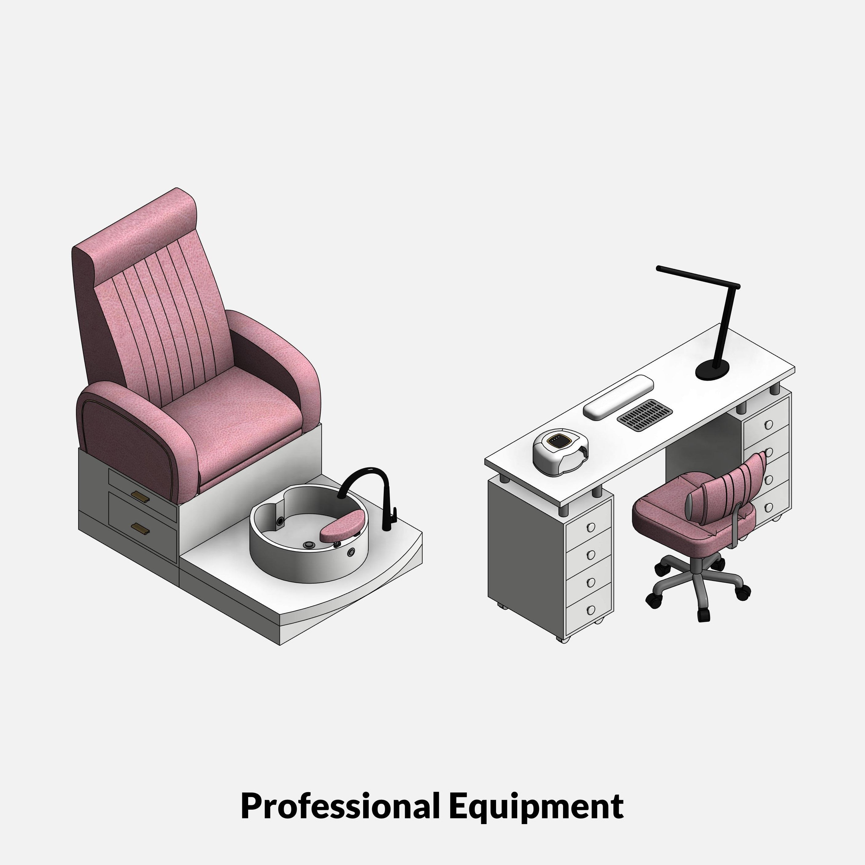 Revit nail studio Pack RD Studio BIM blocks rfa professional nail studio equipment