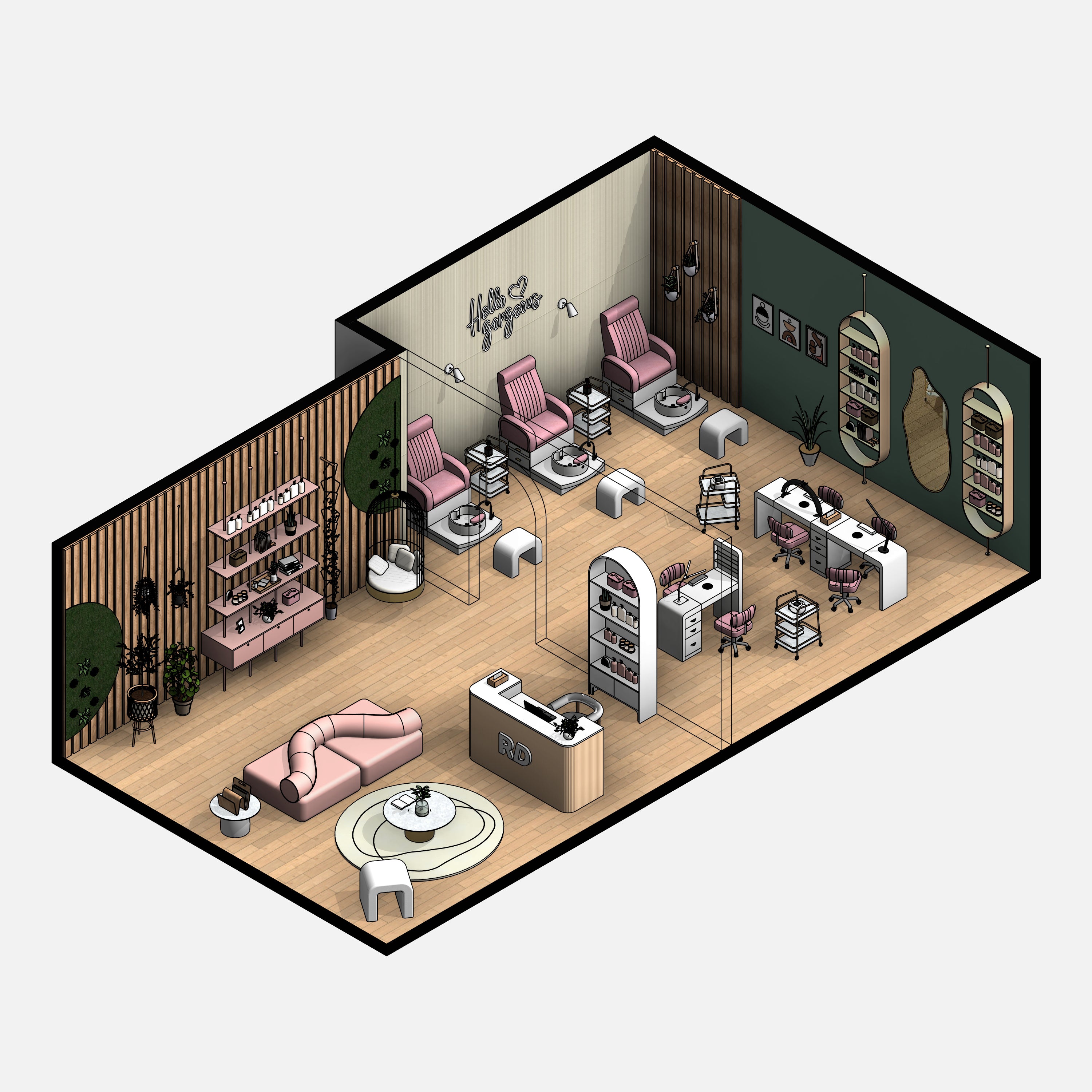 Revit nail studio Pack RD Studio BIM blocks rfa cozy nail studio interior design