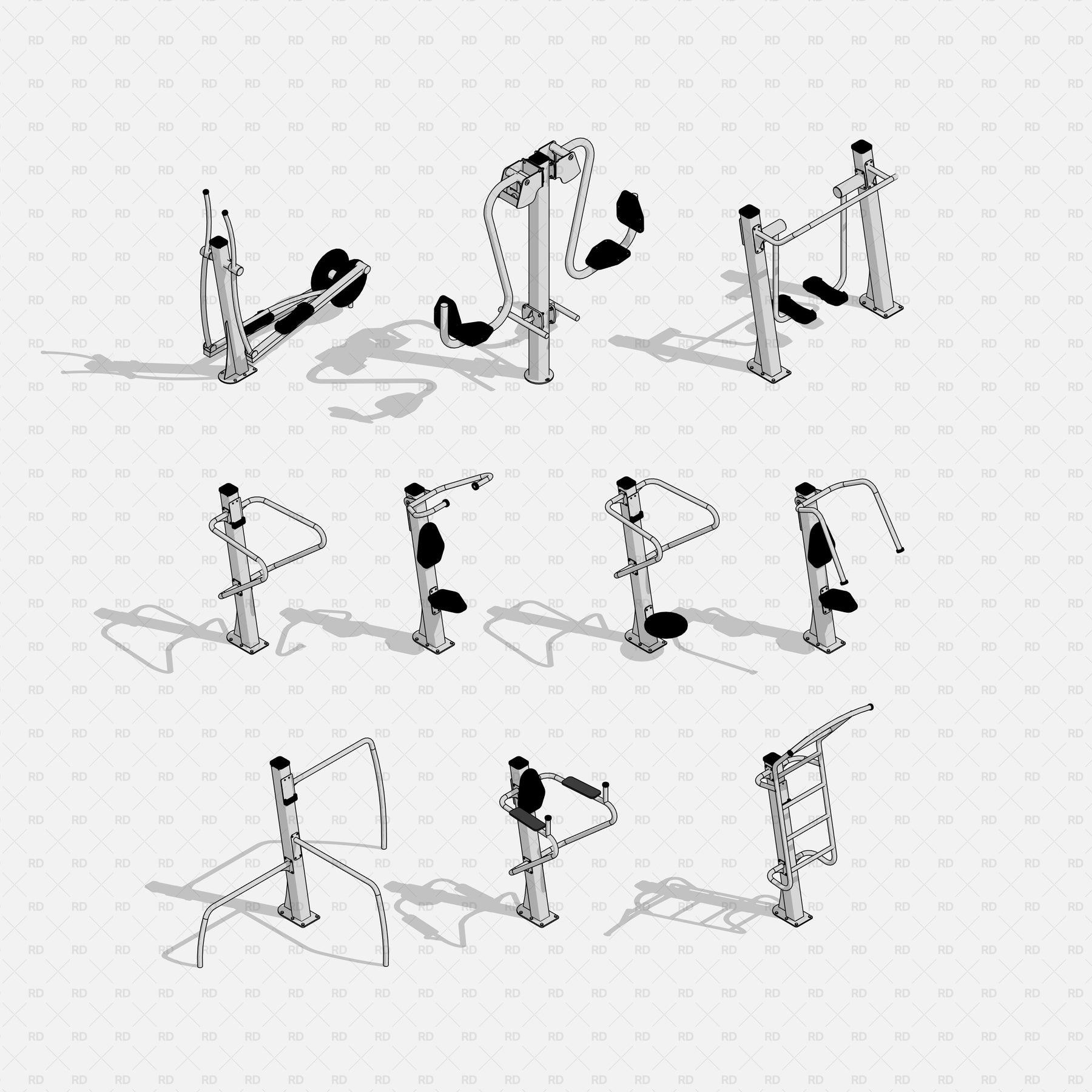 Exercise Rowing Machine Revitcity Revit Outdoor Gym Equipment | Revit Sports and Recreation