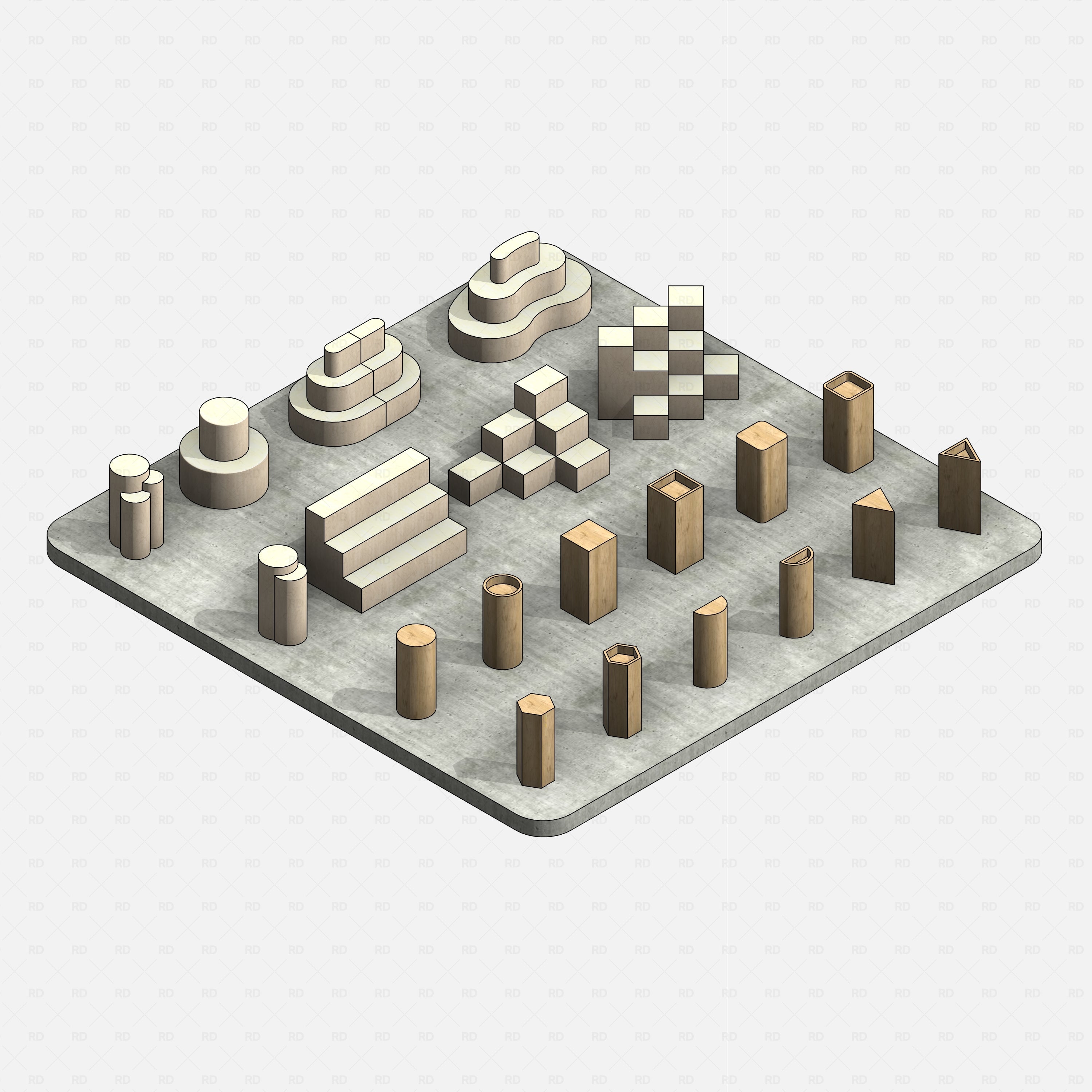 Revit Retail Furniture 01 RD Studio BIM blocks rfa realistic display table