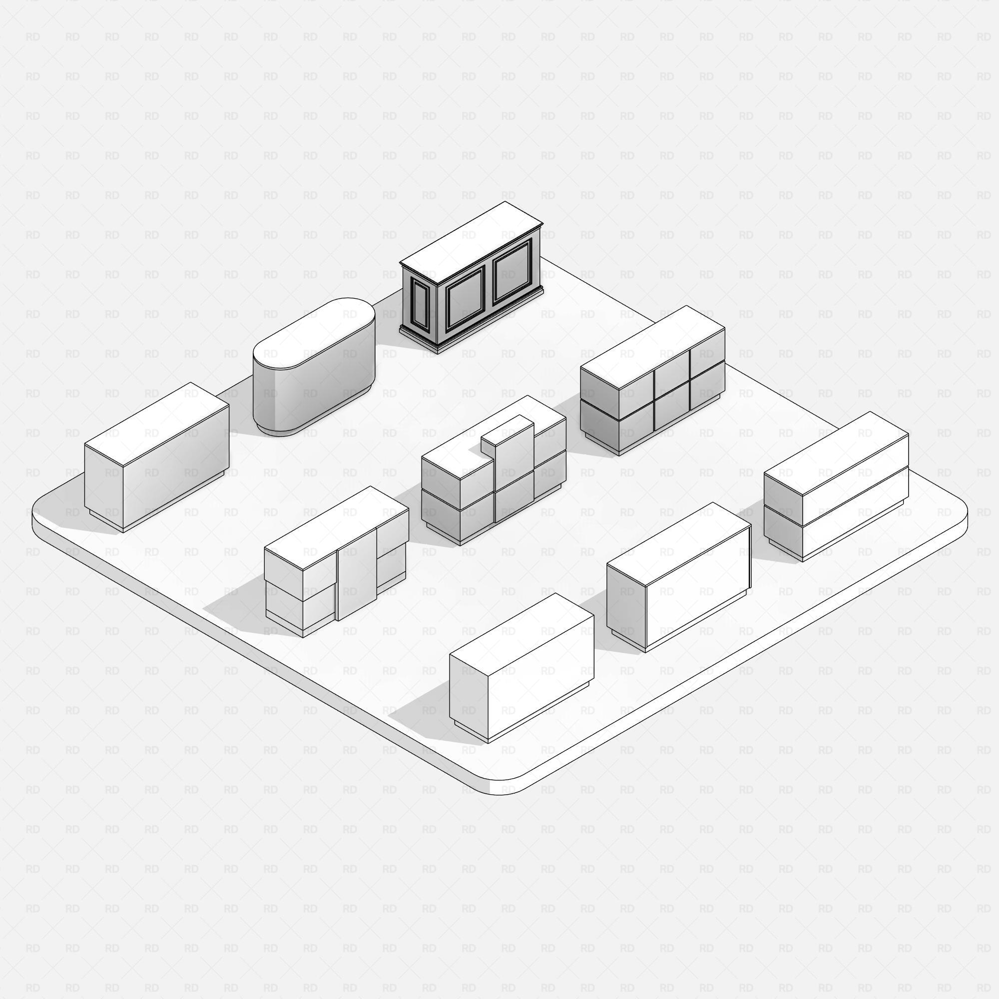 Revit Retail & Reception Counters RD Studio BIM blocks rfa hidden line individual counter family types