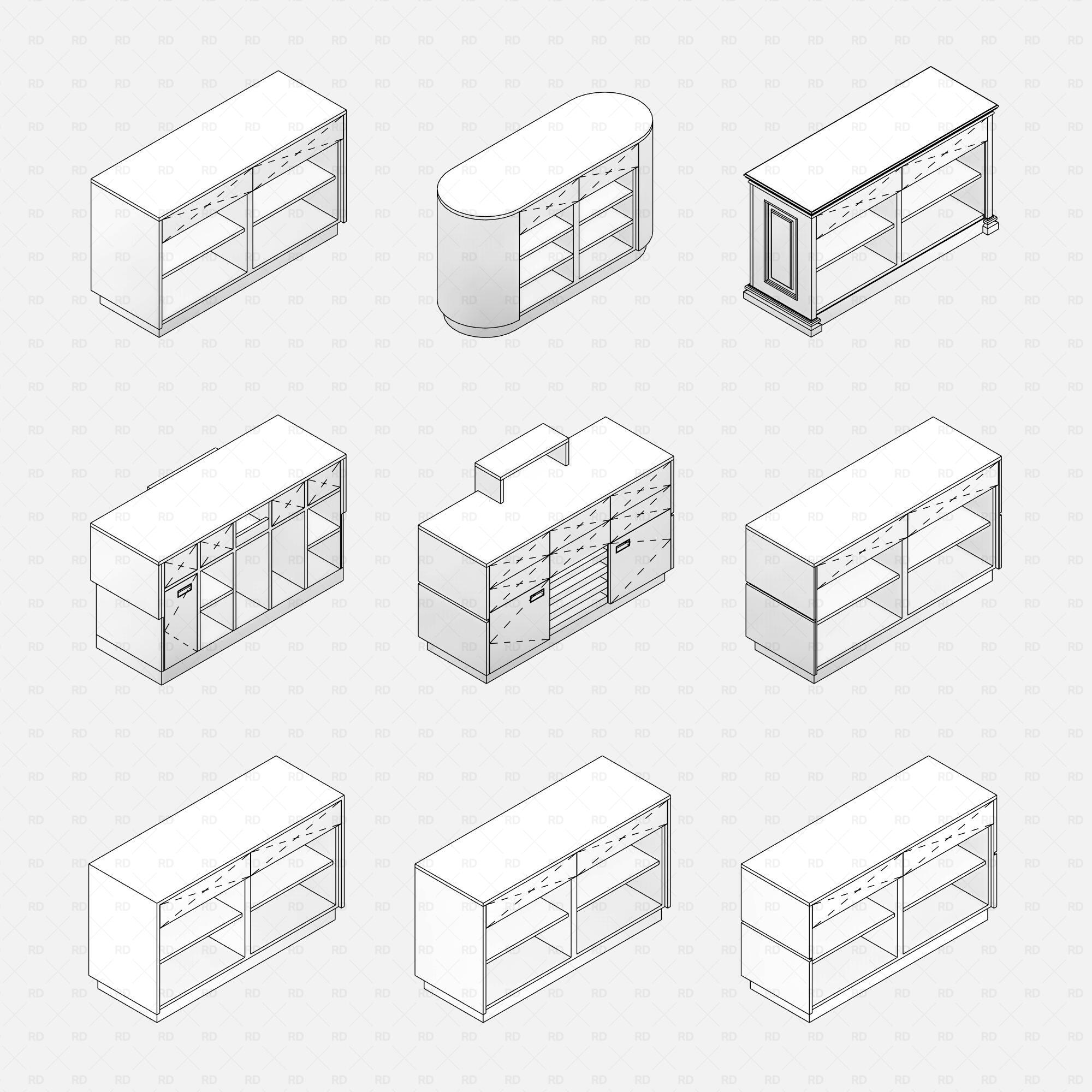 Revit Retail & Reception Counters RD Studio BIM blocks rfa consistent colors front desk counter types