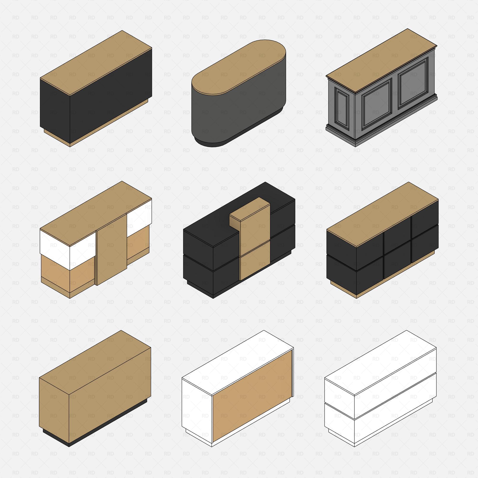 Revit Retail & Reception Counters RD Studio BIM blocks rfa hidden line point of sale counter family