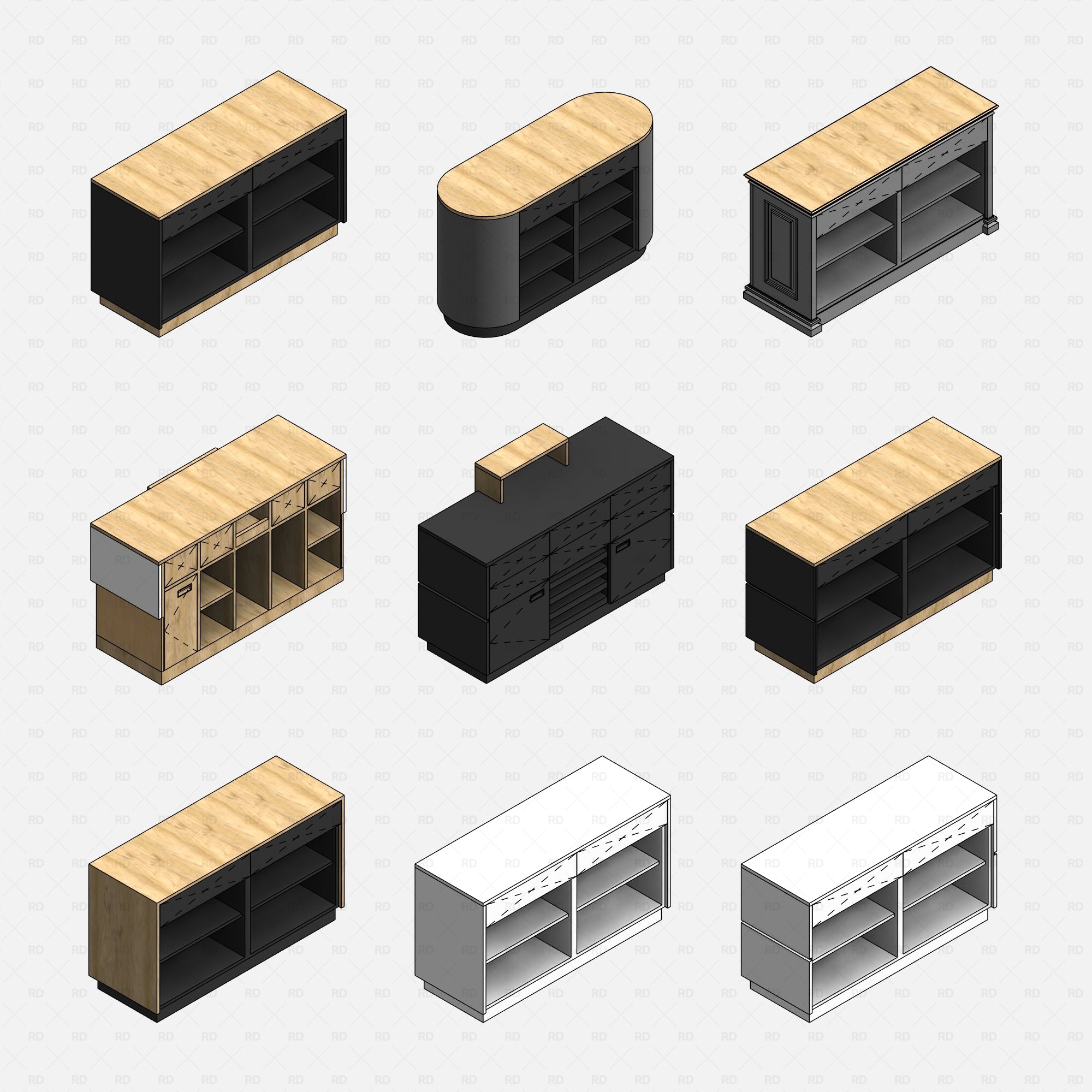 Revit Retail & Reception Counters RD Studio BIM blocks rfa realistic rear view reception counter details