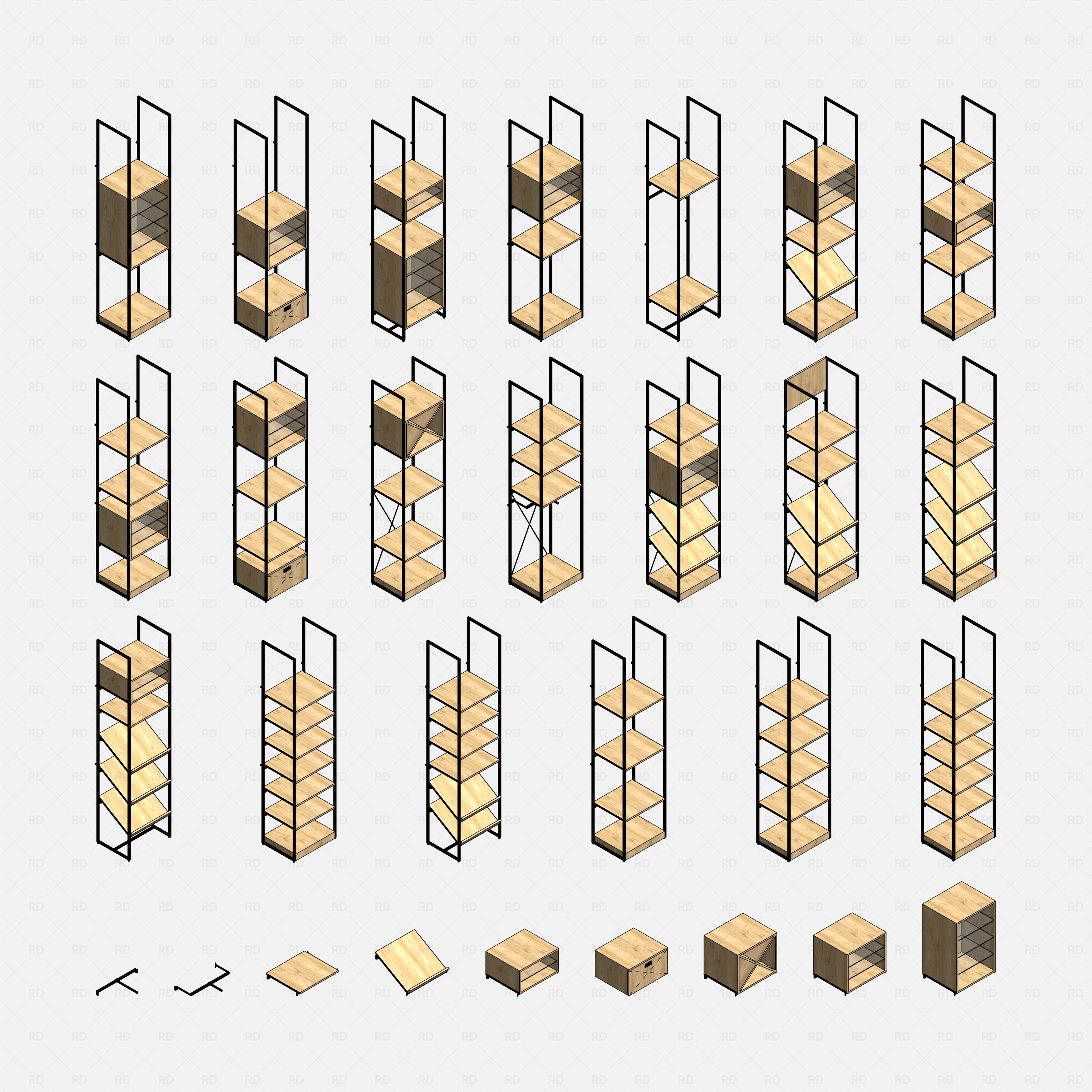 Revit Retail Shelving System 01 RD Studio BIM blocks rfa 