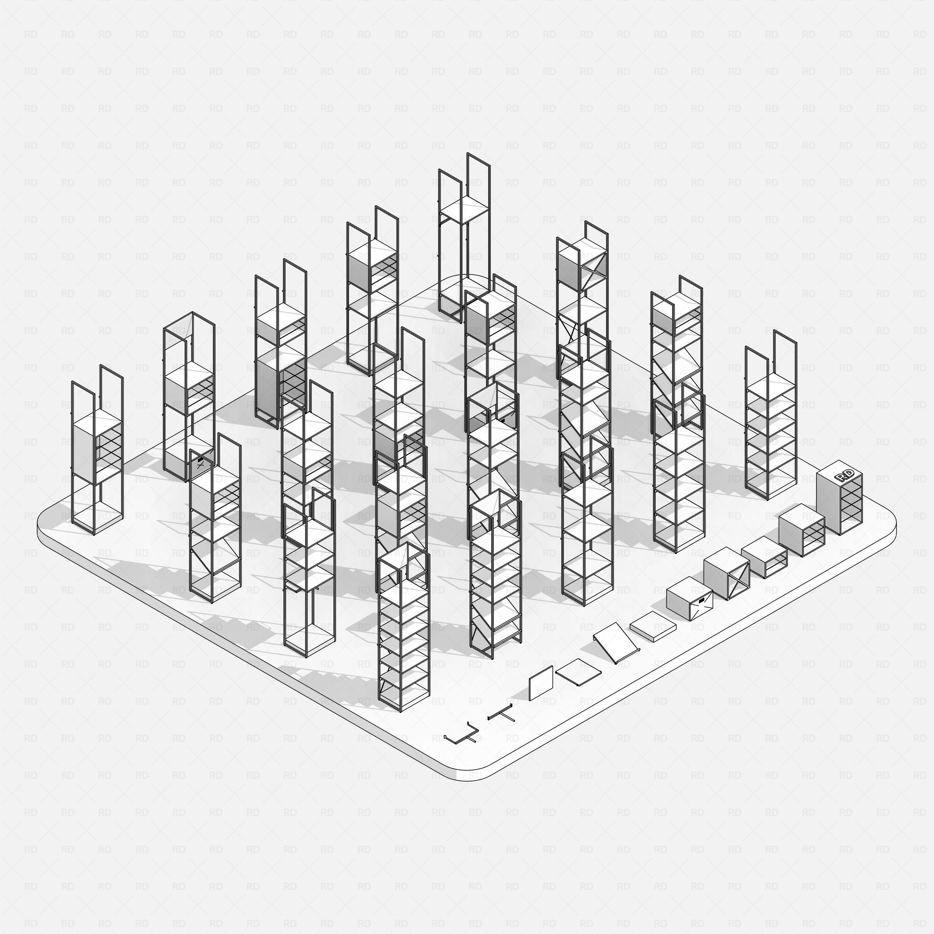 Revit Retail Shelving System 01 RD Studio BIM blocks rfa 